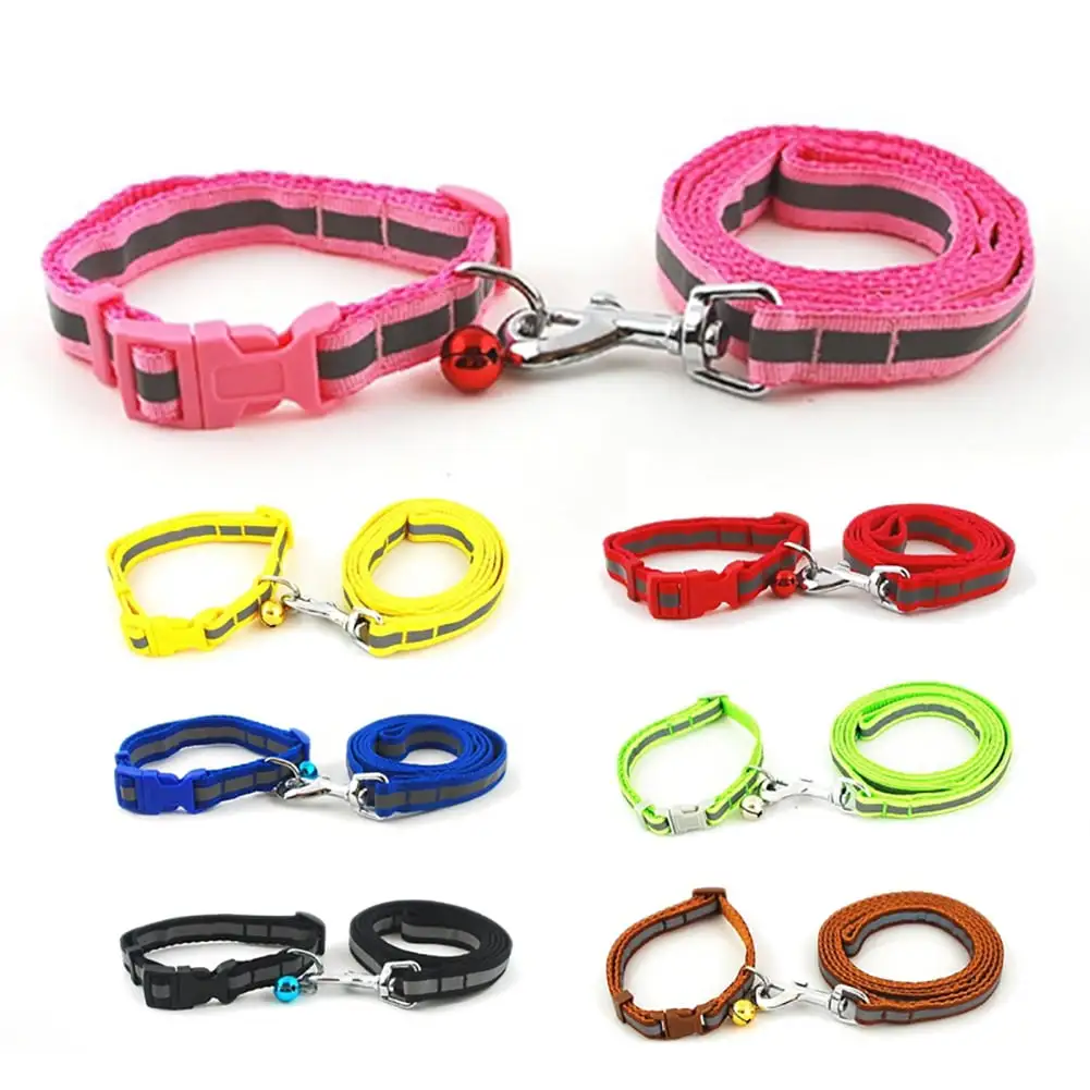 Shulemin Adjustable Safety Reflecting Pet Dog Puppy Bell Collar with Walking Lead Leash.Yellow