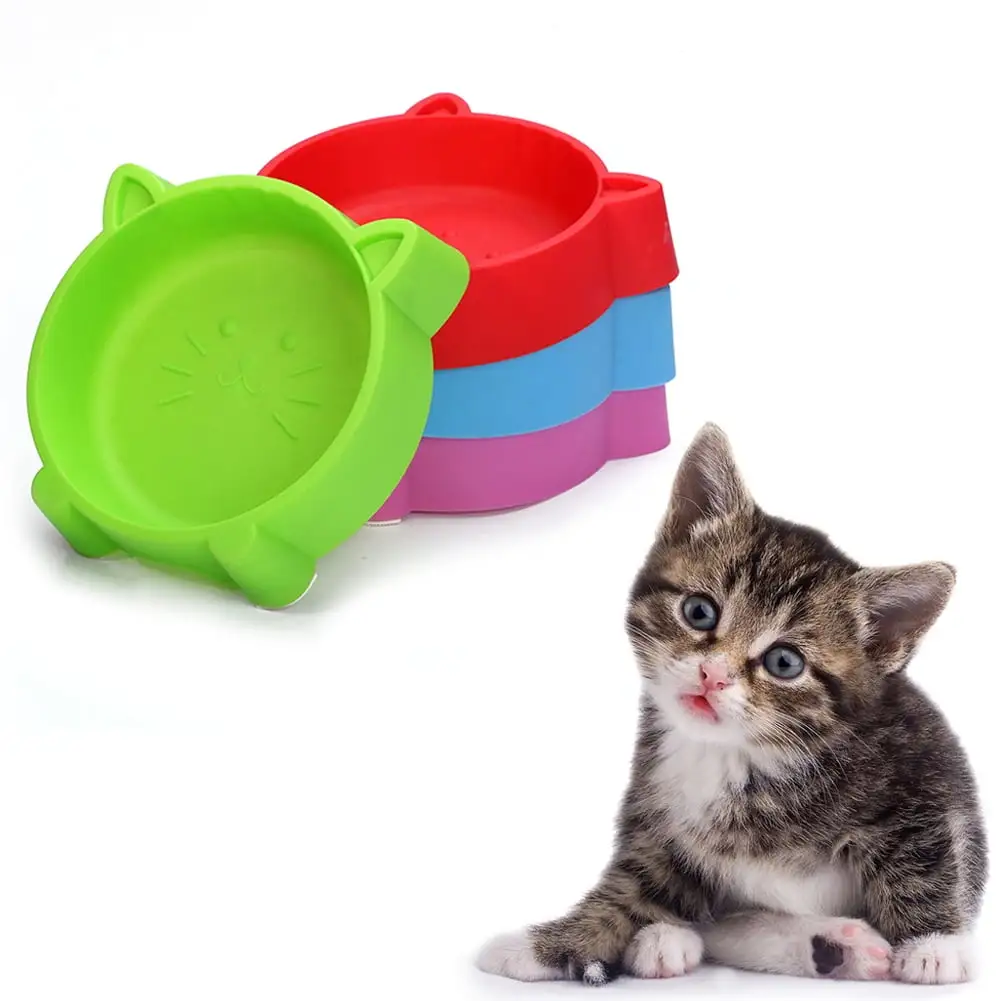 Shulemin Cat Face Pet Bowl Anti Slid Solid Color Dog Puppy Kitten Food Water Feeder Blue