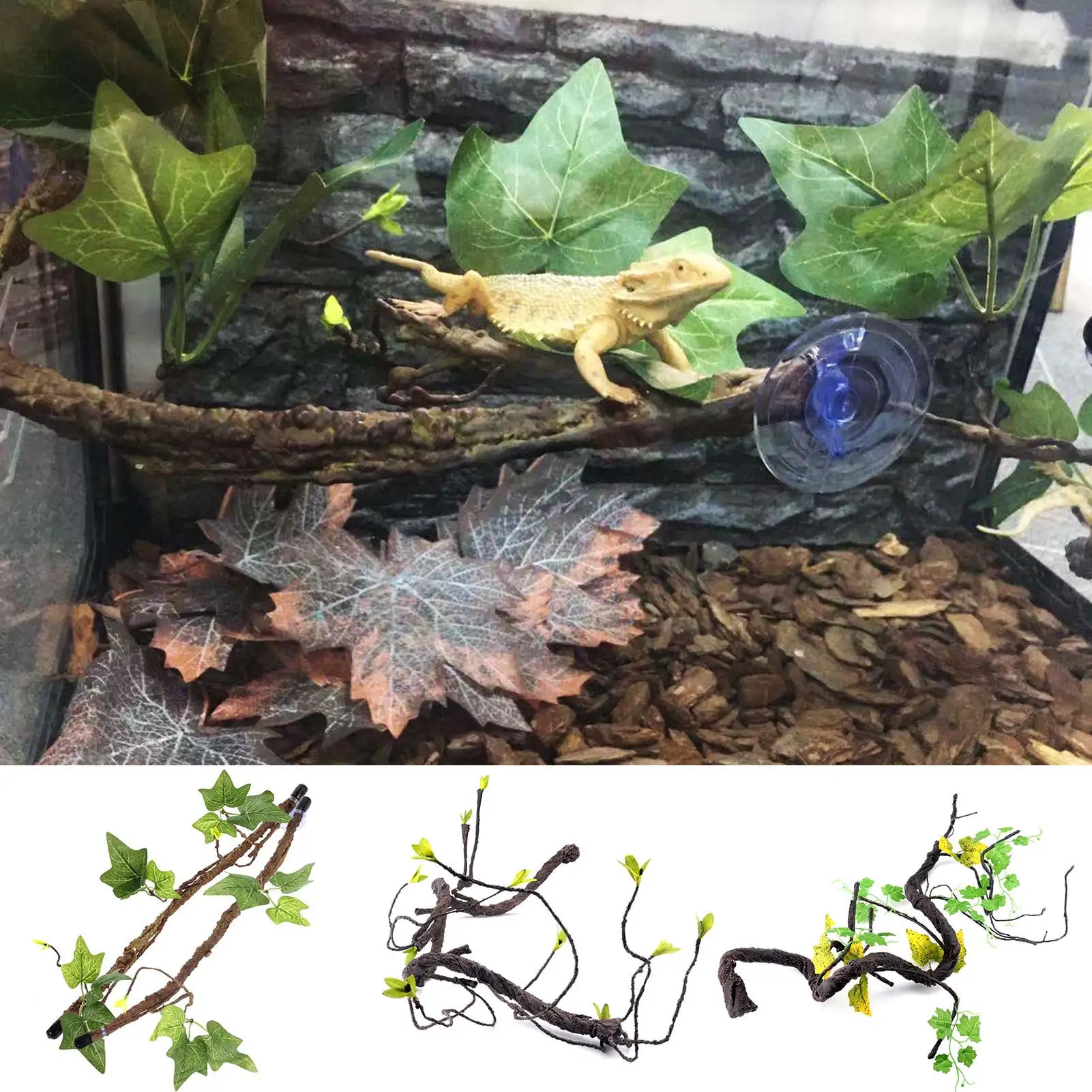 Shulemin Lizard Climbing Vines Fake Plant Breeding Tank Landscape Accessories Bearded Dragon Playing Toy Artificial Leaves Reptile Vines Terrarium Tank Reptile Habitat Decoration