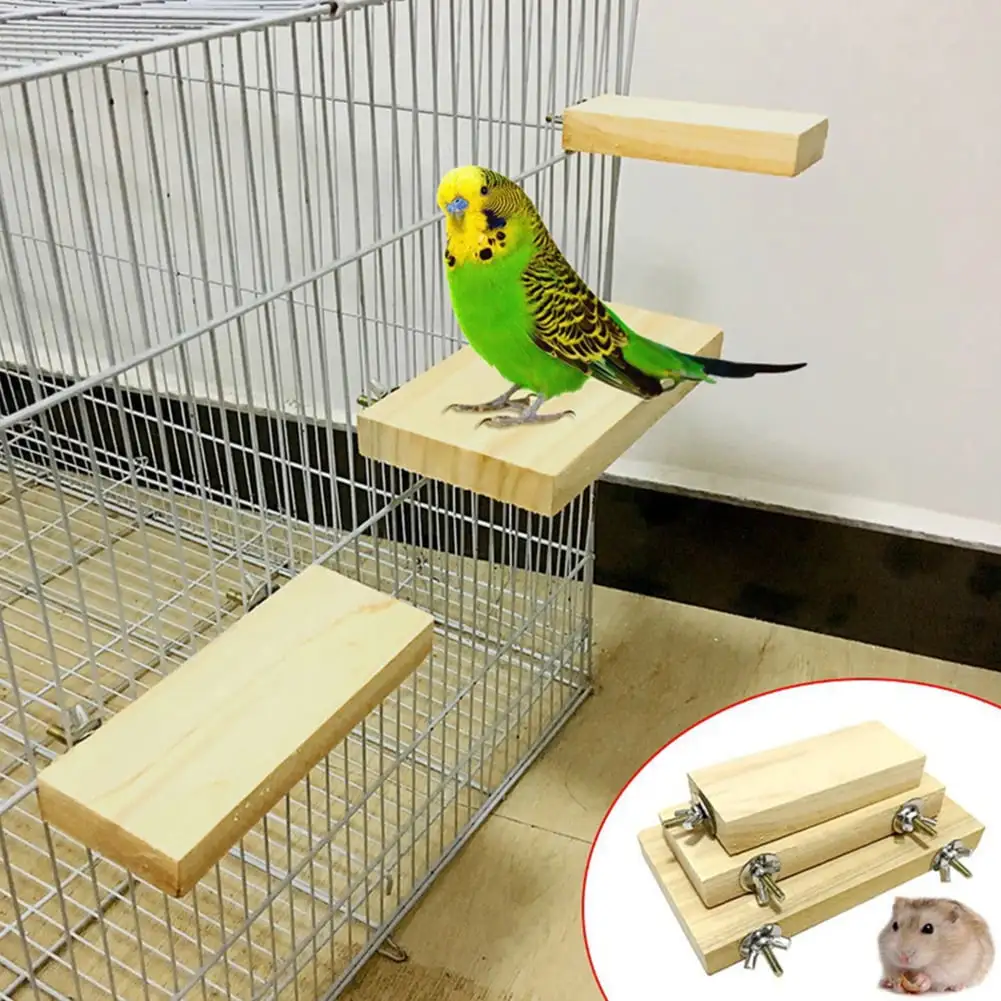 Shulemin Pet Bird Parrot Wood Stand Perch Platform Hanging Cage Decor Paw Grinding Toy.Wood Color