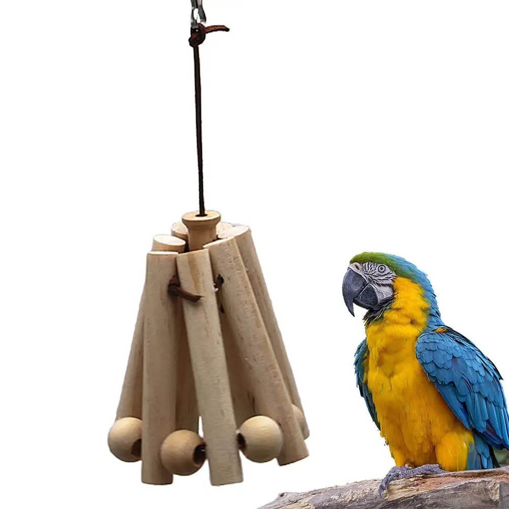 Shulemin Pet Bird Parrot Wooden Bird Stand Hanging Swing Cage Interactive Chew Play Toy.Wood Color