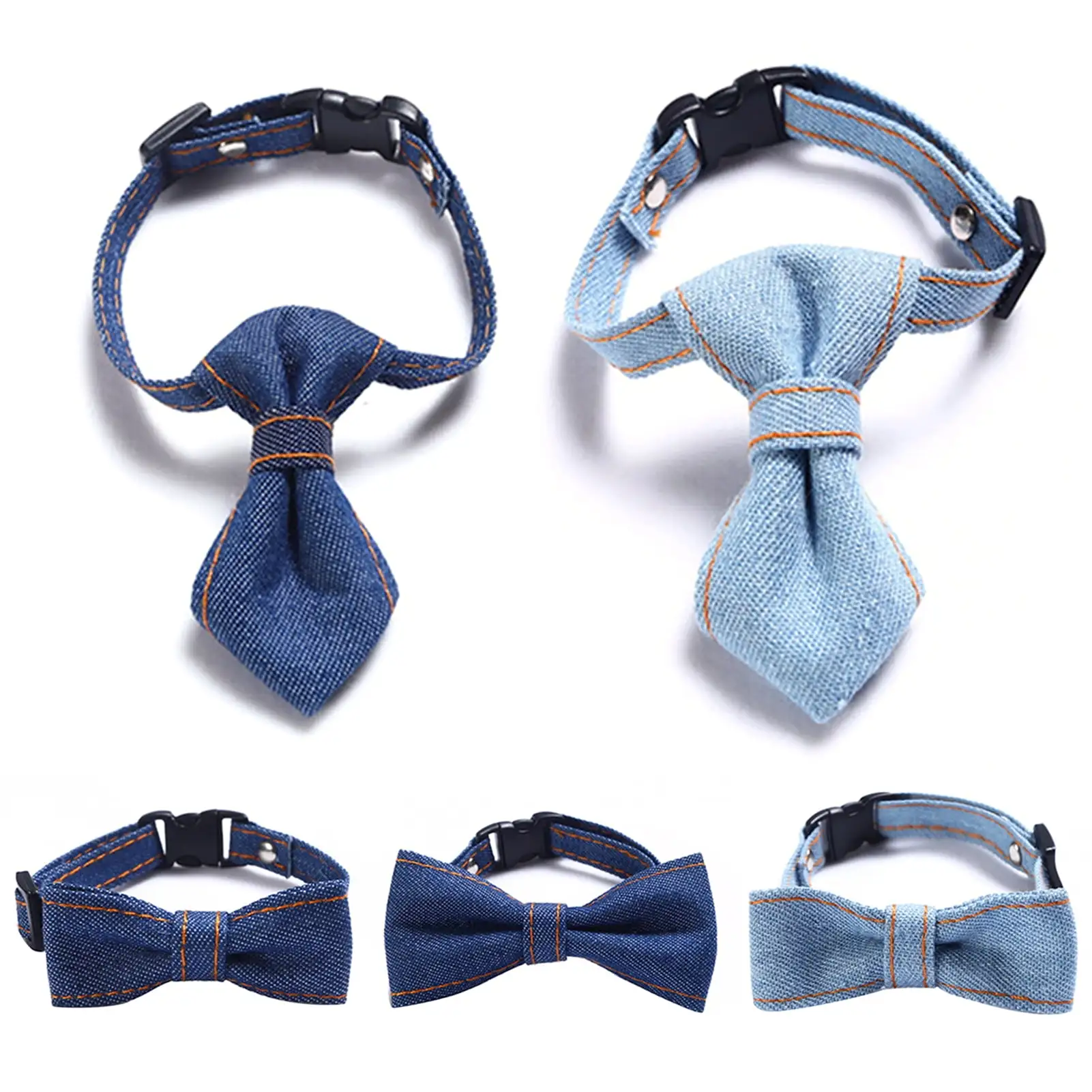 Shulemin Pet Denim Bow Tie Collar Cat Dog Adjustable Buckle Closure Neck Ring Strap Scarf.Light Color 3