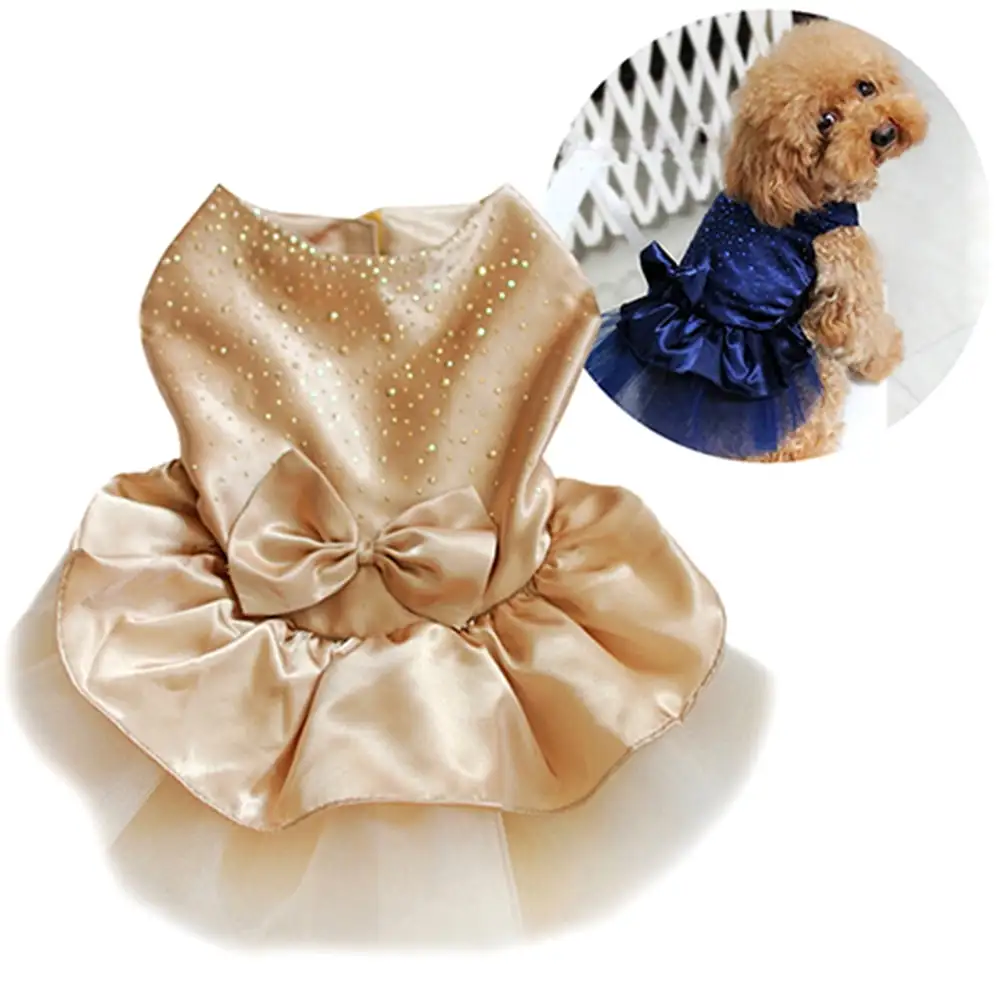 Shulemin Pet Dog Puppy Bow Gauze Tutu Dress Skirt Cat Sequin Princess Clothes.Navy Blue XS