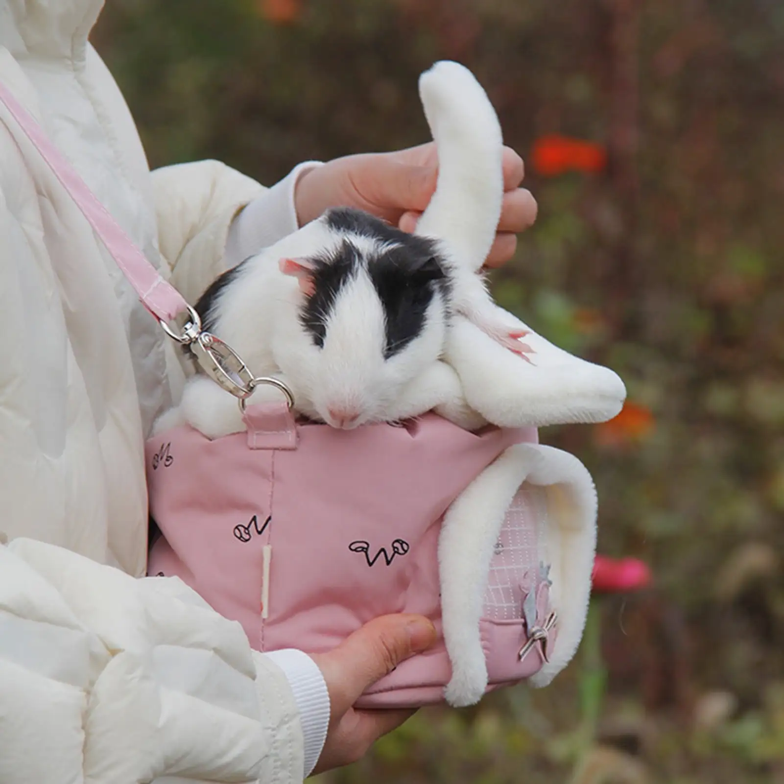 Shulemin Pet Nest Rabbit Ears Shape Pet Supplies Plush Guinea Pig Bag Accessories for Outdoor.Pink