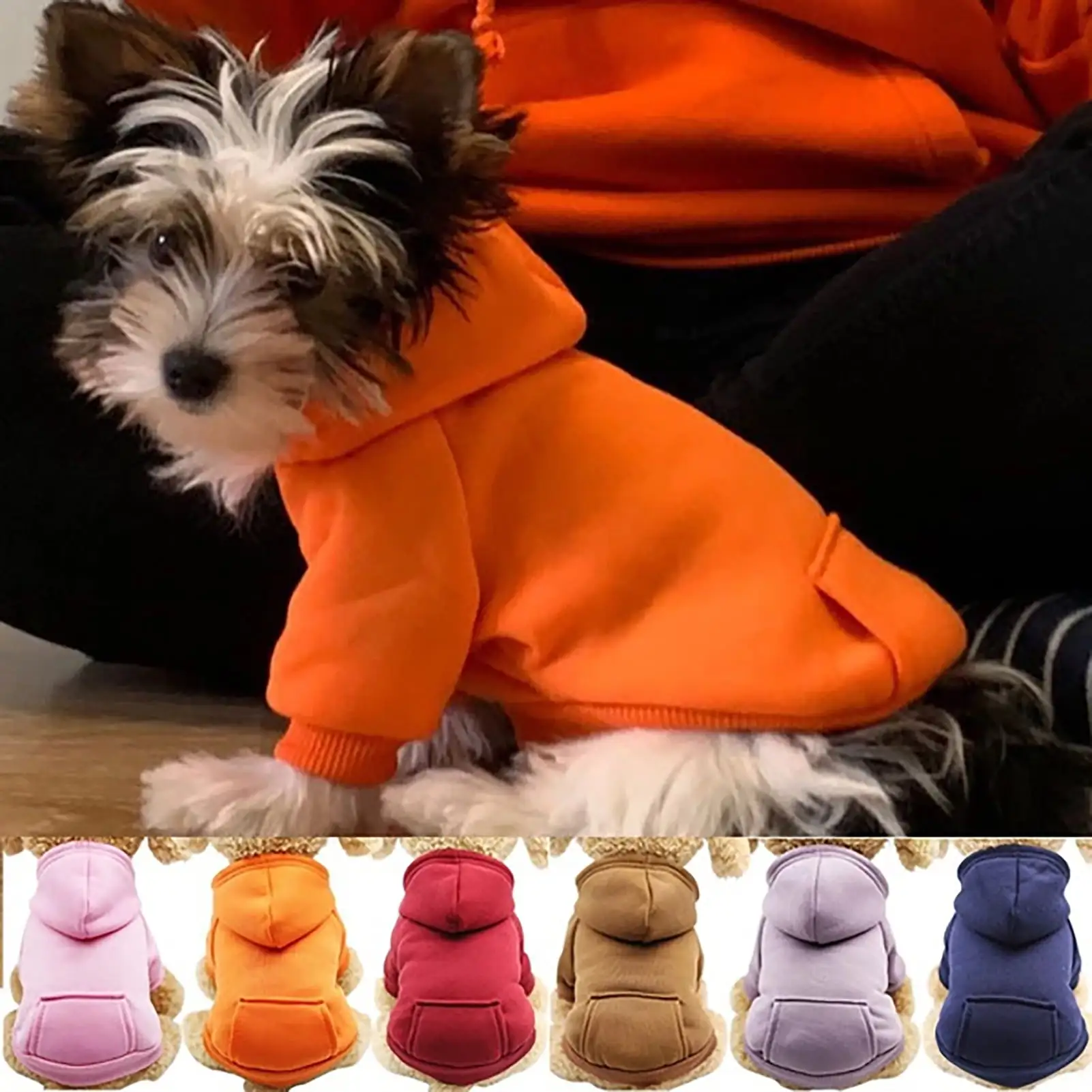 Shulemin Puppy Pet Hooded Sweatshirt Autumn Winter Two-legged Pocket Cat Dog Clothes.Wine Red