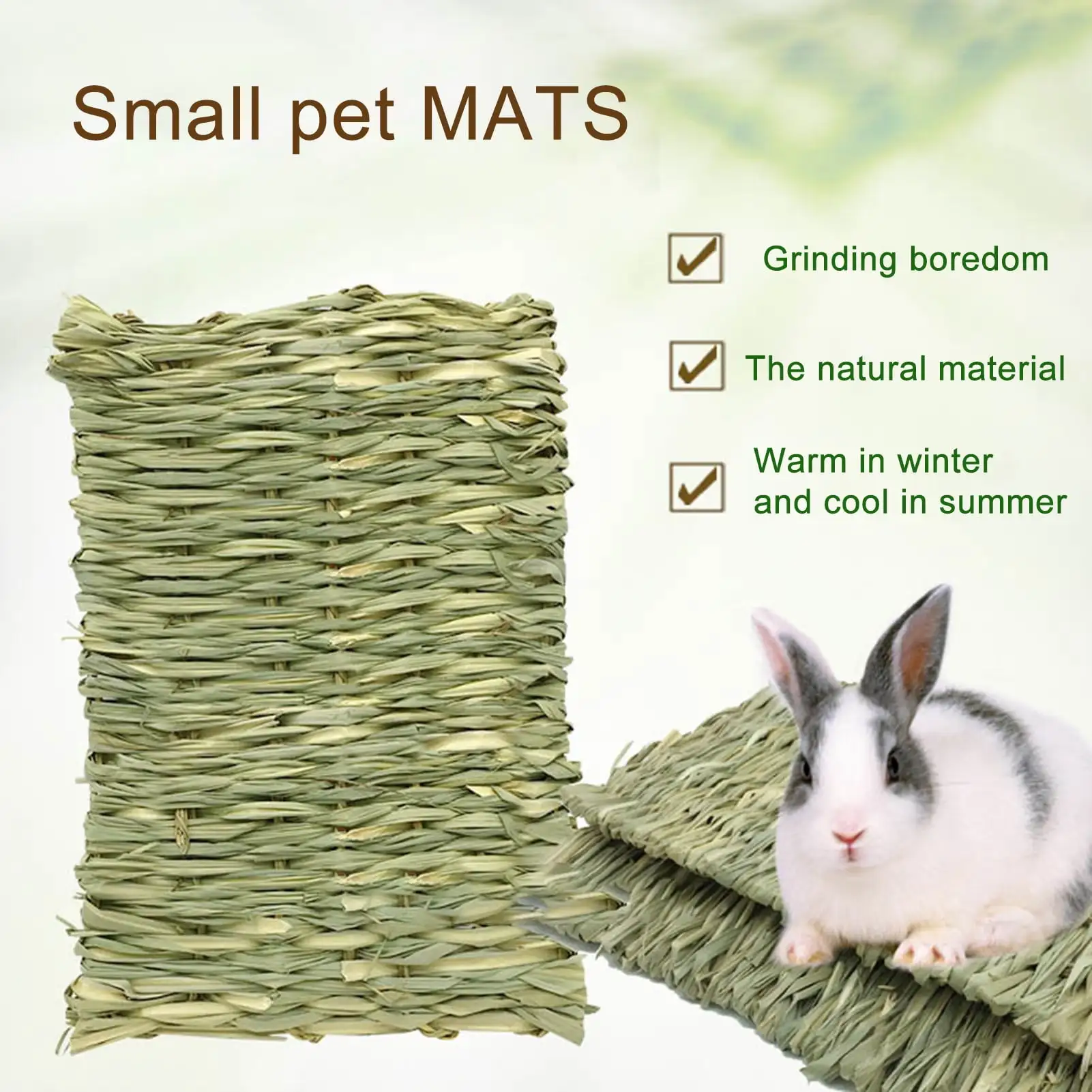 Shulemin Rabbit Mat Square Shape Breathable Grass Woven Small Animal Sleeping Pad.L