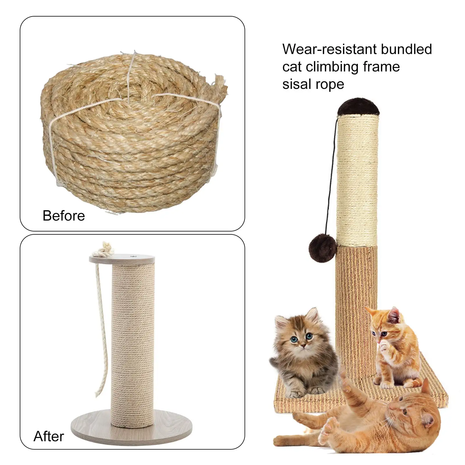 Shulemin Sisal Rope for Cat Scratching Post Natural Sisal Rope for Cat Toys Durable Versatile Sisal Rope Perfect for Cat Scratching Posts Diy Crafts Furniture