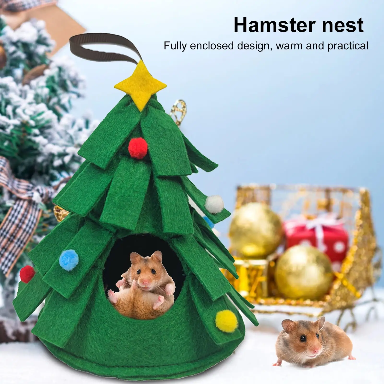 Shulemin Squirrel House Christmas Tree Shape Decorative Pet Rat Hamster Squirrel Nest for Hedgehog.Green