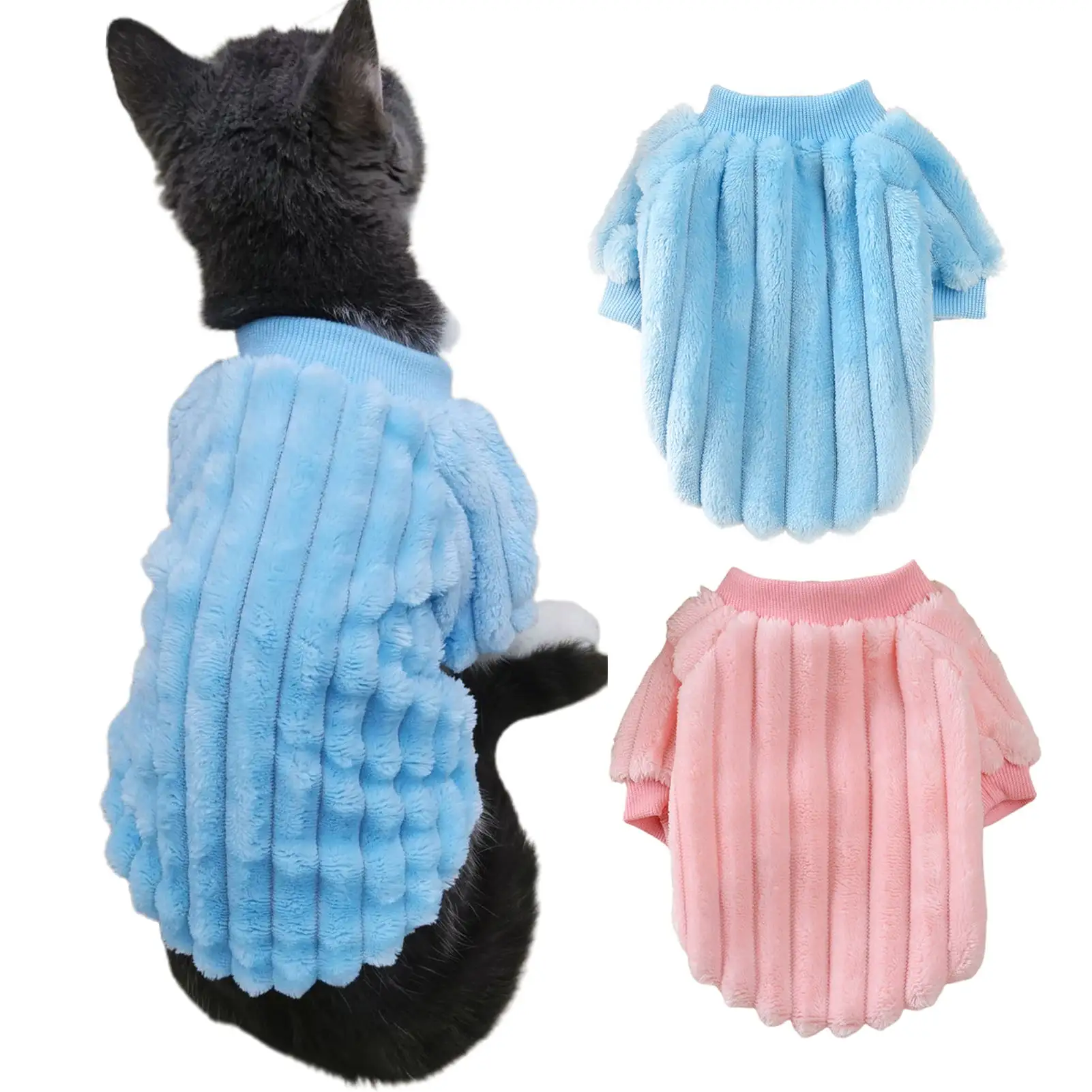 Shulemin Winter Flannel Sweater Casual Stripping Cat Dog Clothing Pet Costume.Sky Blue XS