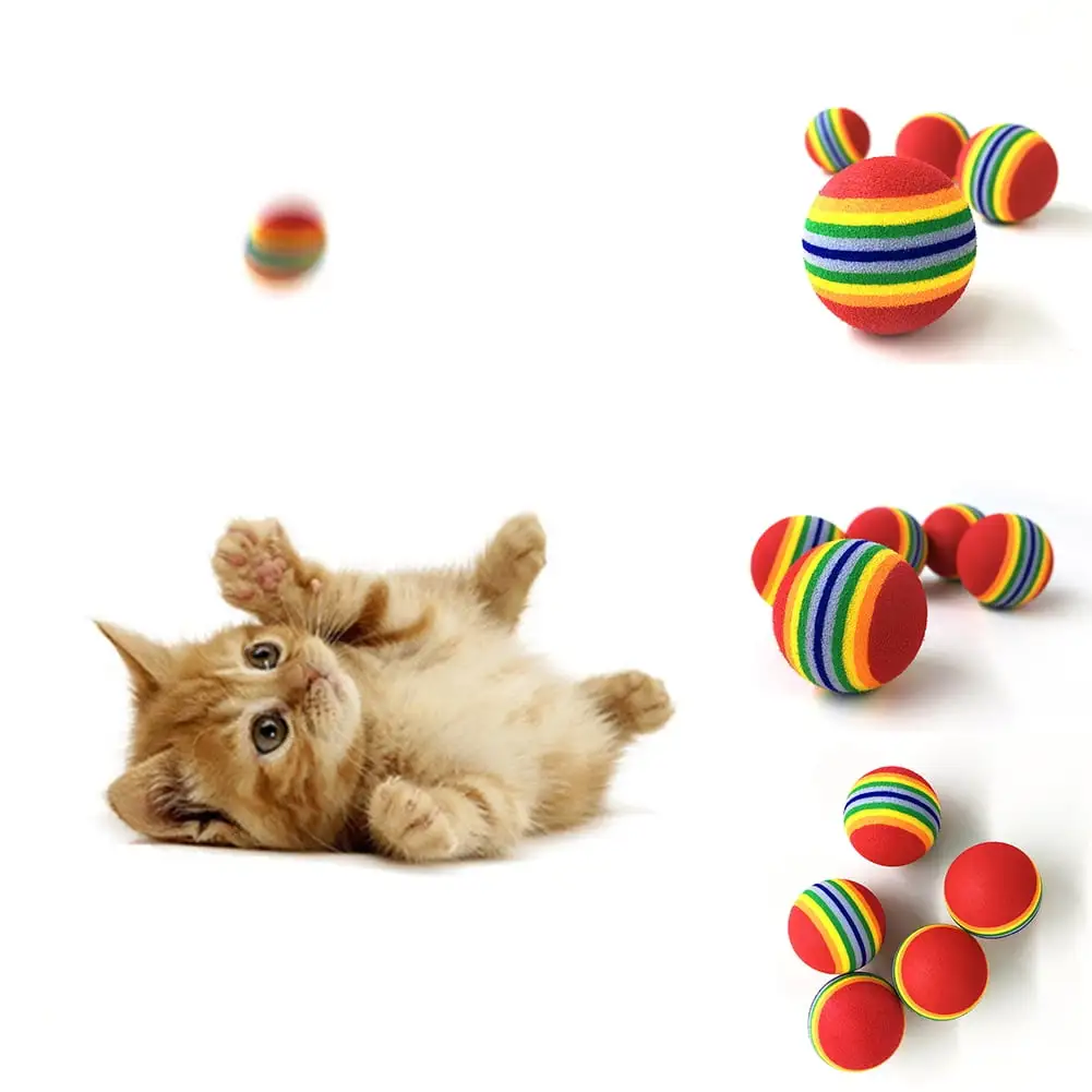 Sijiali Rainbow Striped Ball Pet Chewing Biting Chasing Puppy Dog Cat Play Fetch Toy