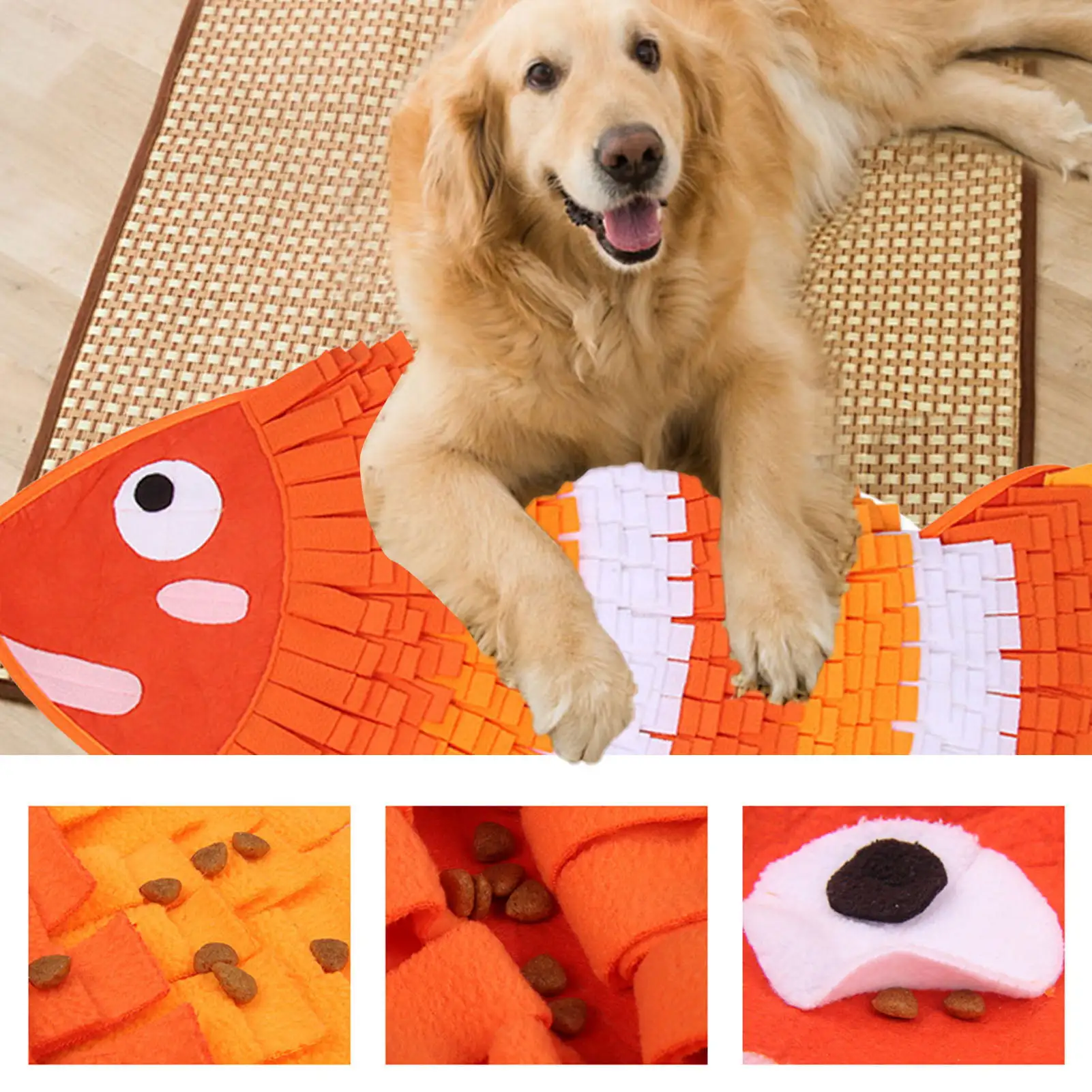 Sijiali Sniffing Blanket Fish Shape Design Relieve Stress Felt Cloth Dog Training Snuffle Mat for Puppy