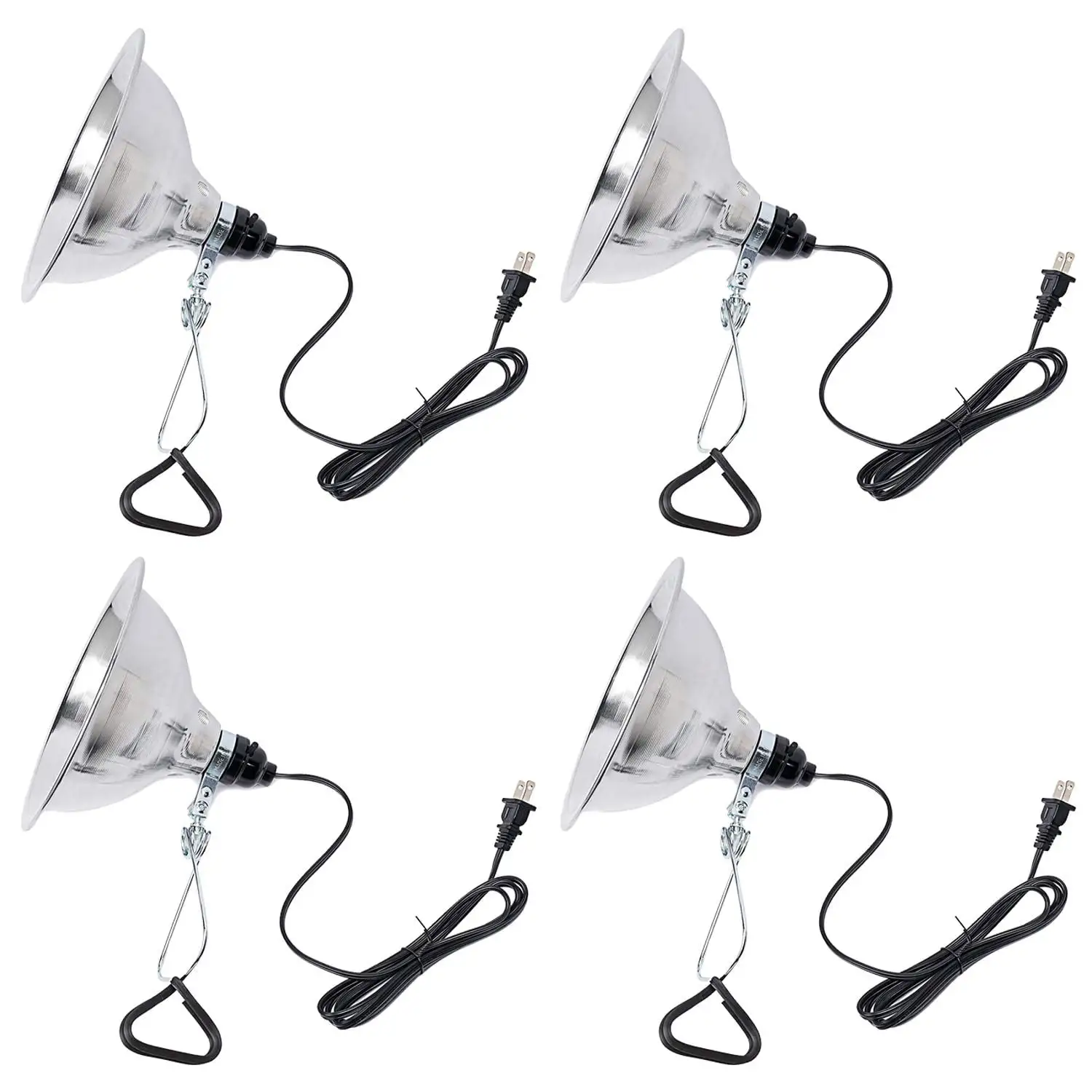 Simple Deluxe 4-Pack Clamp Lamp Light with 8.5'' Aluminum Reflector up to 150 Watt E26 Socket (No Bulb Included) 6' 18/2 SPT-2 Cord UL Listed. Silver