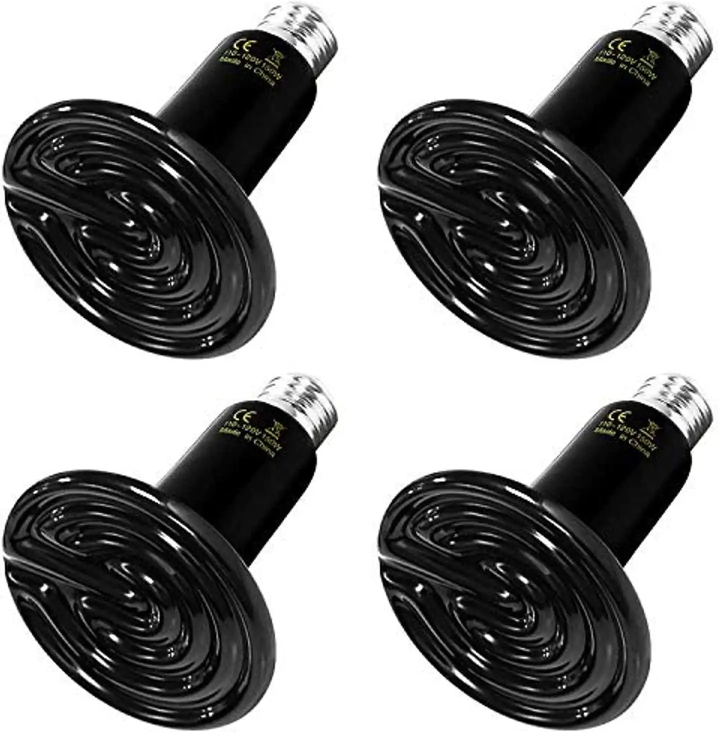 Simple Deluxe Ceramic Heat Emitter 100W 4pack Reptile Heat Lamp Bulb Chicken Heater Light. No Harm No Light. Black