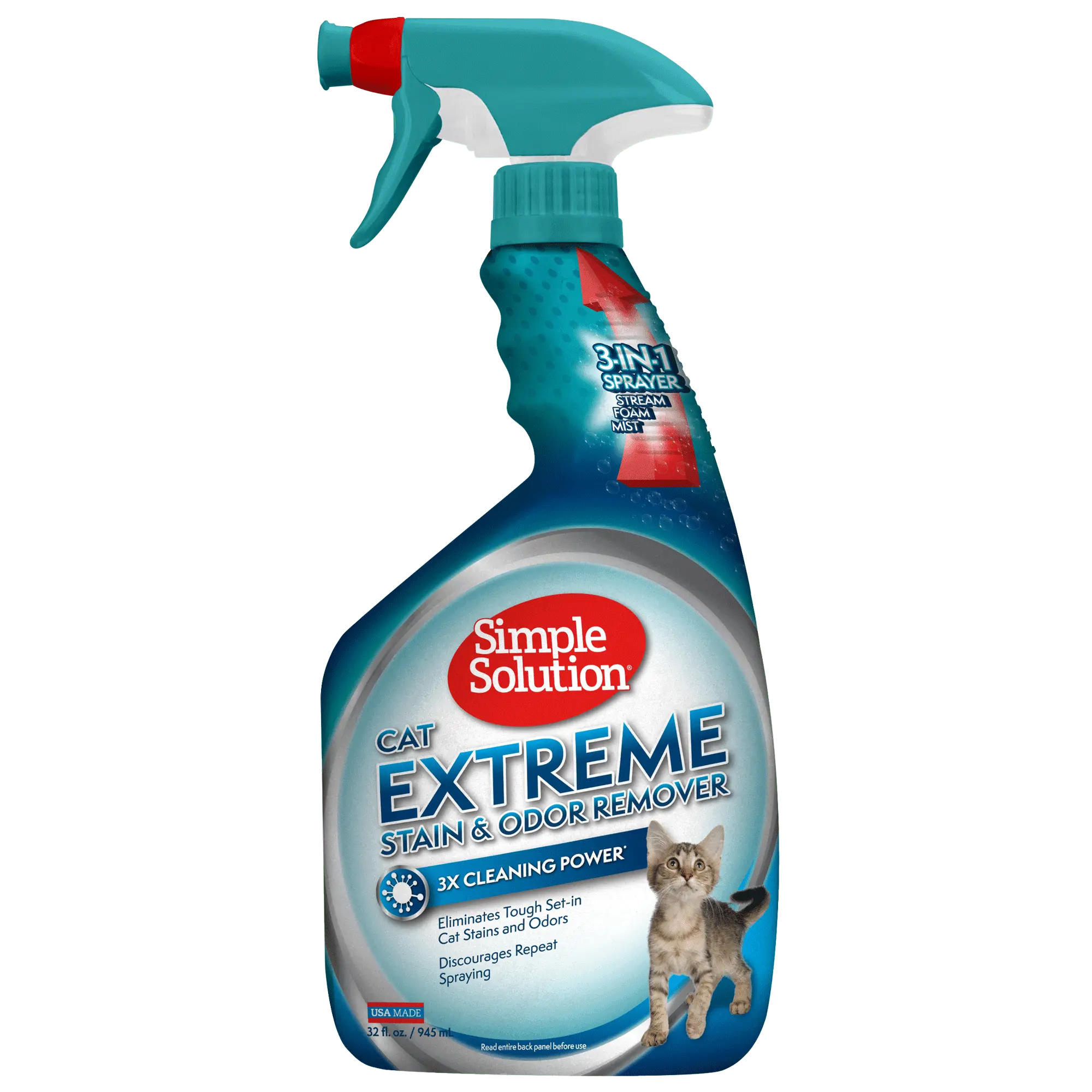 Simple Solution Cat Extreme Pet Stain and Odor Remover | Enzymatic Cleaner with 3X Pro-Bacteria Cleaning Power | 32 Ounces