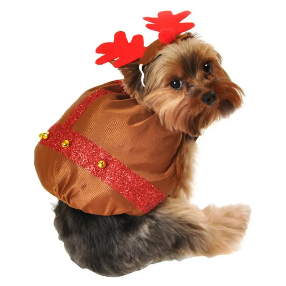 Simply Dog Reindeer Costume Brown Christmas Pet Outfit with Antlers Medium/Lg