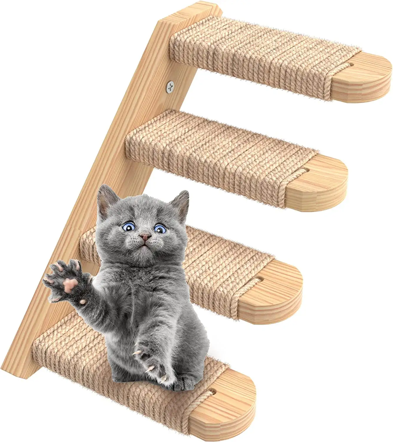 Skywin Cat Steps - Solid Rubber Wood Cat Stairs Great for Scratching and Climbing - Easy to Install Wall Mounted Cat Shelves for Playful Cats (Left Facing)