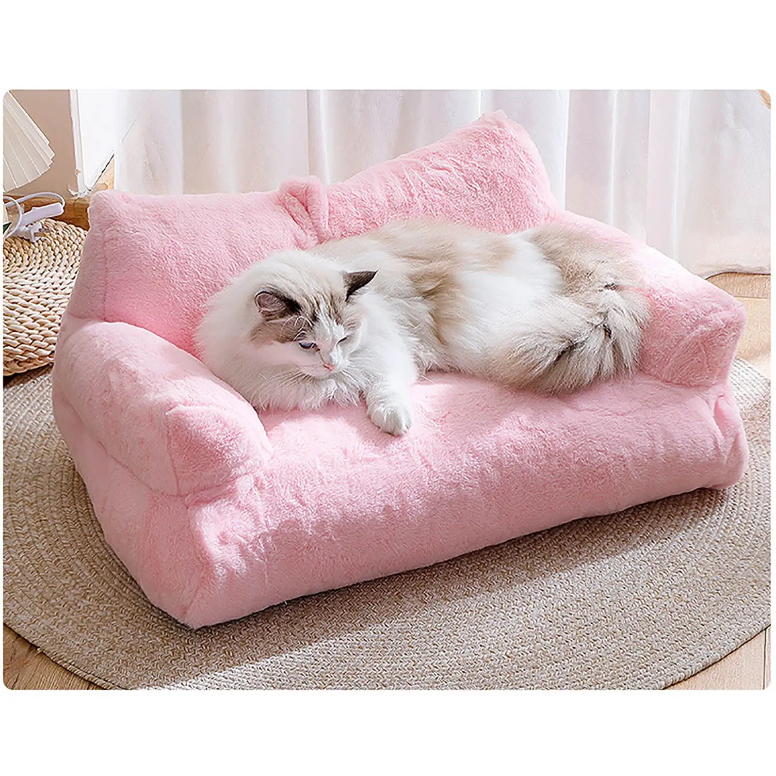 Slicier Calming Pet Sofa. Slicier Winter Pet Bed. Calming Dog Bed Fluffy Plush Pet Sofa. Slicier Dog Bed. Washable Puppy Sleeping Bed Cat Couch Pet Sofa Bed with Removable Washable Cover