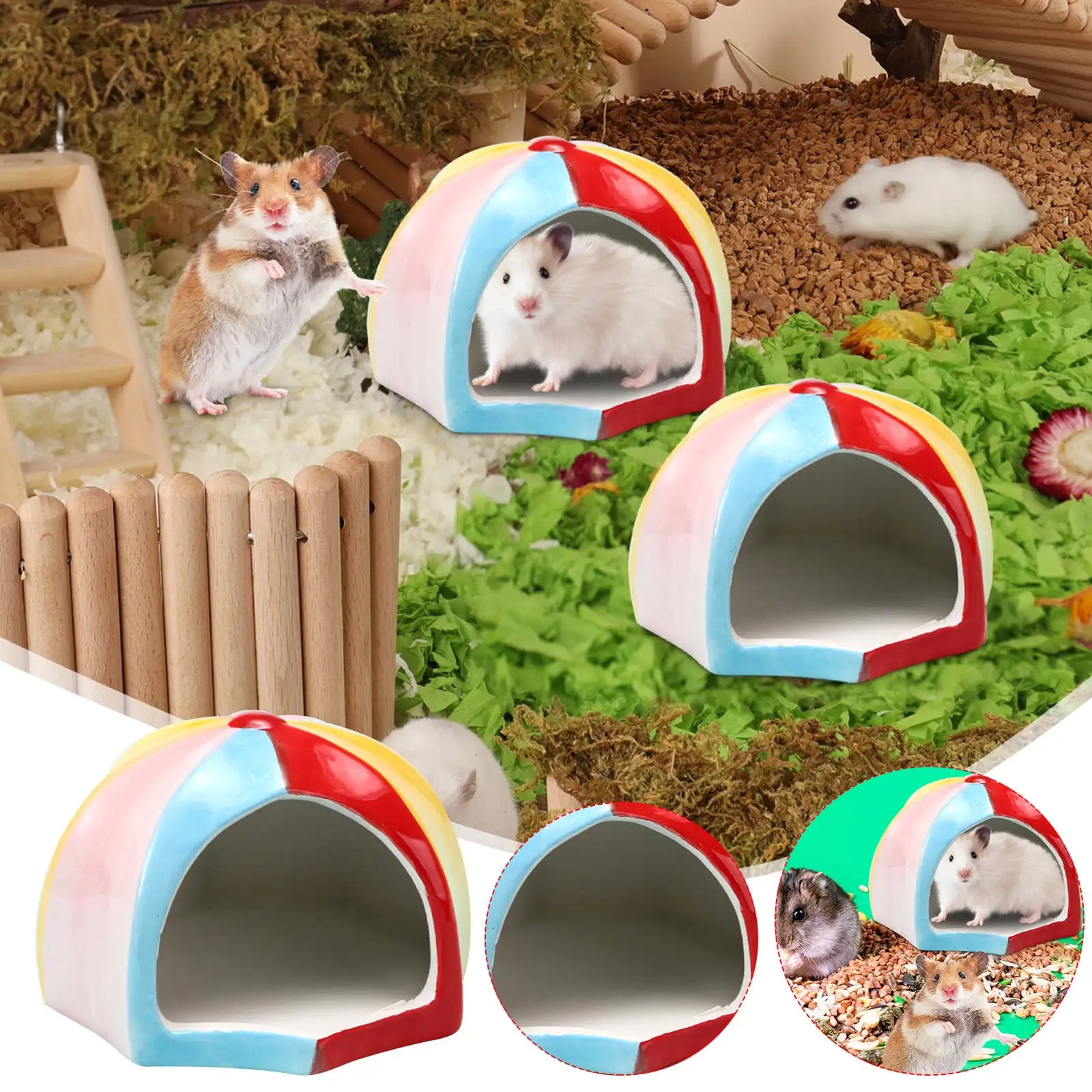 Small Animal Hideout. Besimple Hamster Hideout. Ceramic Pet House. Adorable Shape Hamster House Cave Mini Hut Cage Critter Bath House for Chinchilla