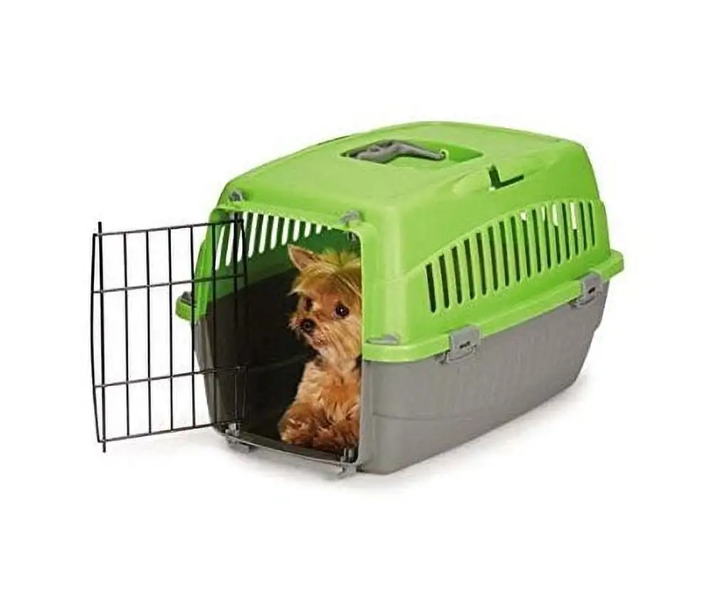 Small Dog Cat Pet Travel Crate Lightweight Pet Carrier Plastic & Wire Kennel Cab(Small Kiwi)