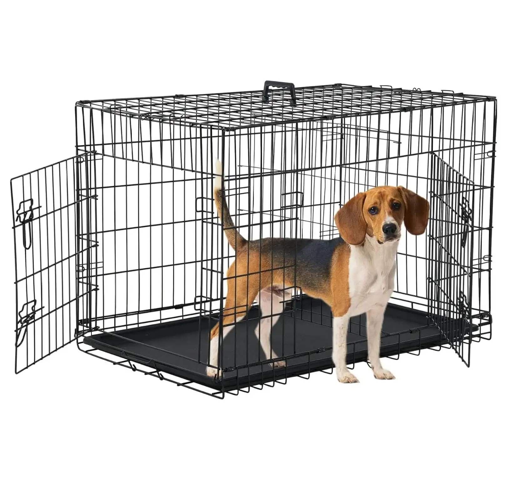 Small Dog Crate. 30 Inch. Collapsible. Foldable. Easy to Clean. Easy to Assemble. Safe and Secure Construction. Double Doors Design. Ideal for Travel. Multifunctional