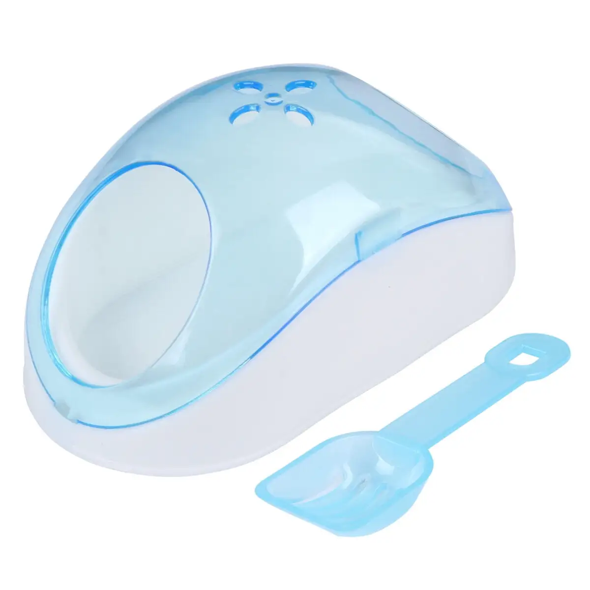 Small Pet Chinchilla Hamster Sand Bath Room House Plastic Bathroom Container with Bath Sand Filter Scoop (Sky-blue. Random Scoop Color)