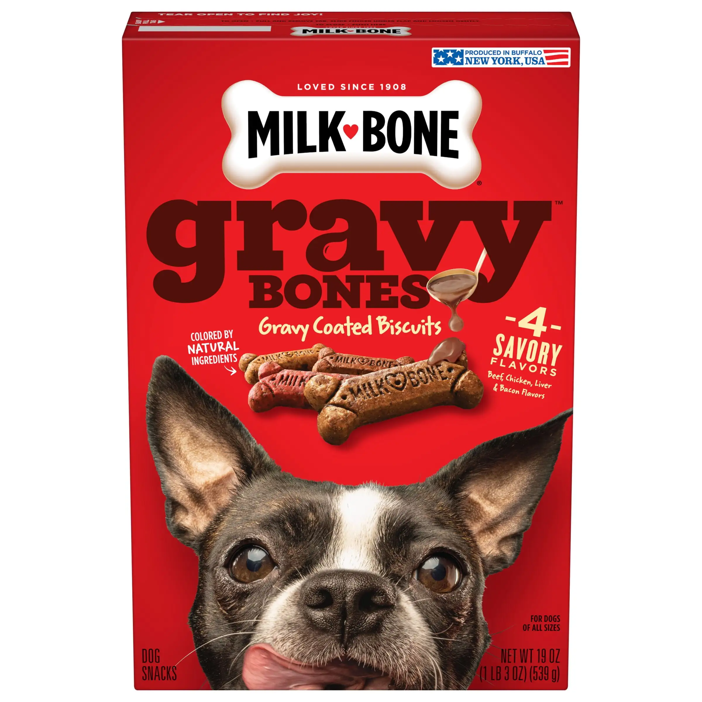 Small Sized Gravybones Dog Biscuits. Bacon; Beef; Chicken; Liver. 19 Oz | Bundle of 5 Each