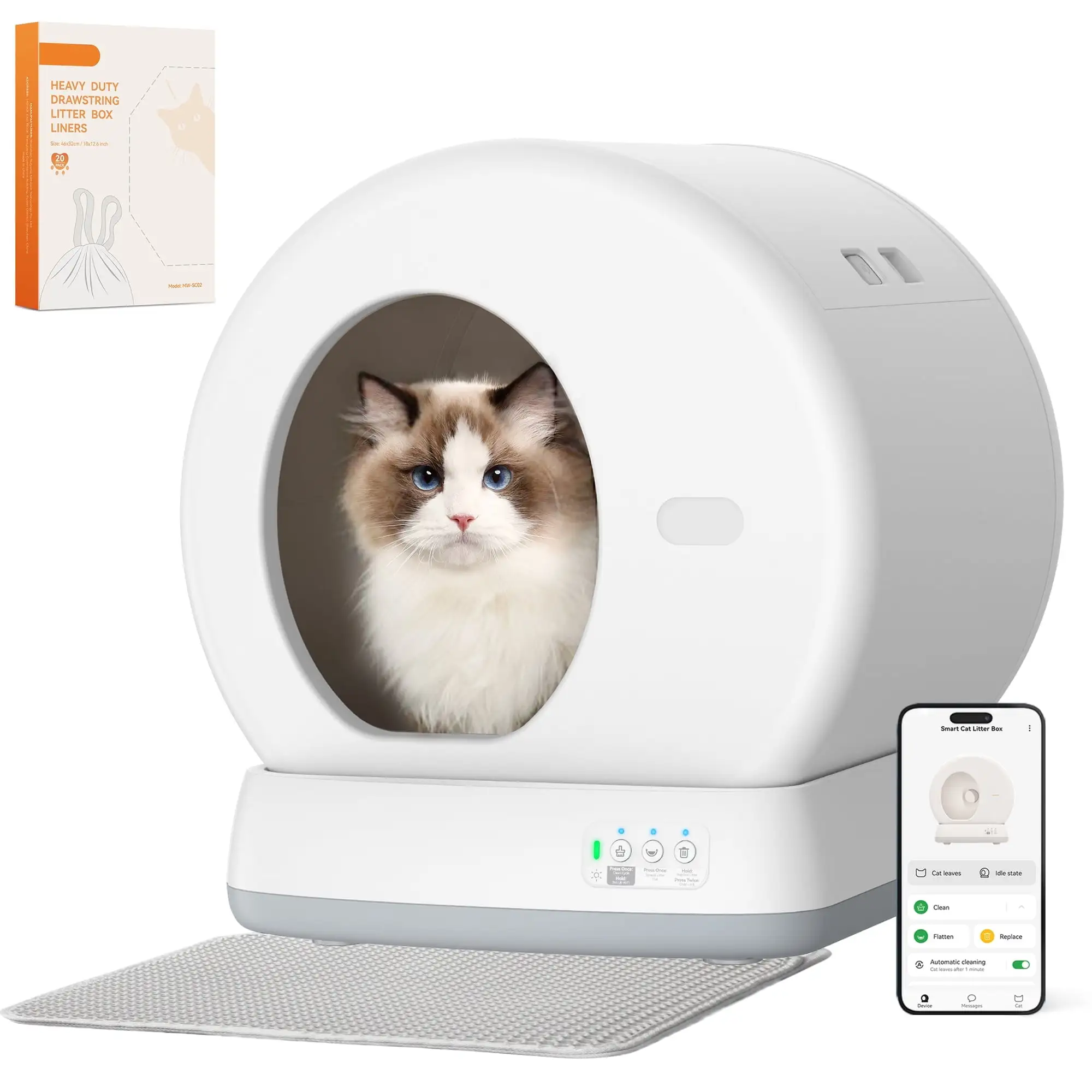 Smart Automatic Self-Cleaning Cat Litter Box. APP Control/Integrated Safety Protection. White