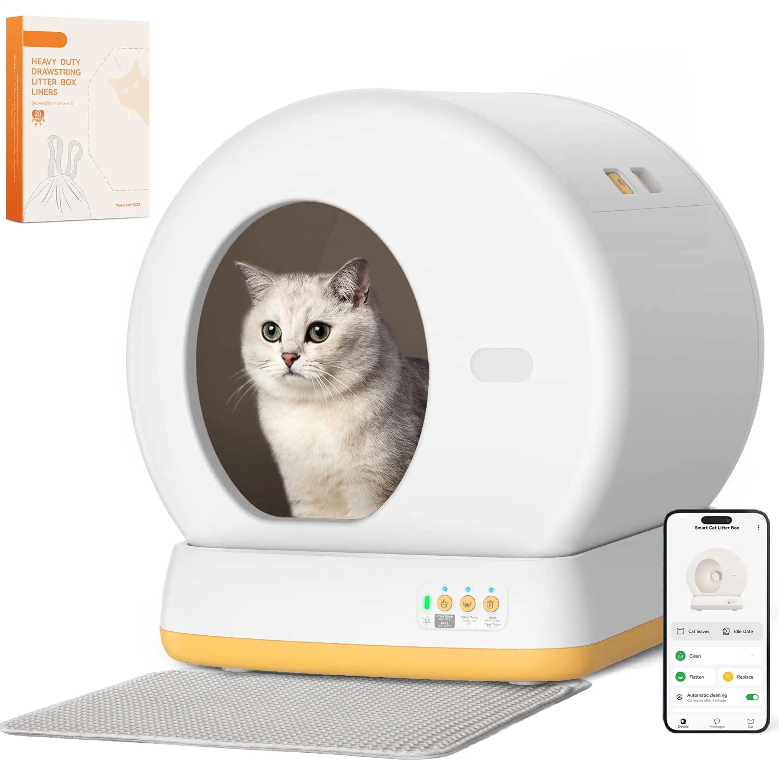 Smart Automatic Self-Cleaning Cat Litter Box. APP Control/Integrated Safety Protection. Yellow