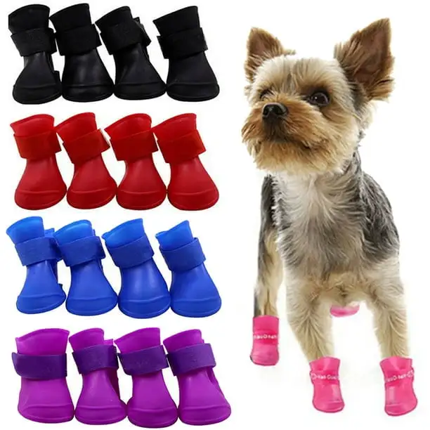 Smartasin 4PCS Dog Puppy Shoes Silicone Waterproof Pet Rain Boots Anti-Slip Skidproof Elastic Protective for Small Medium Large Dog