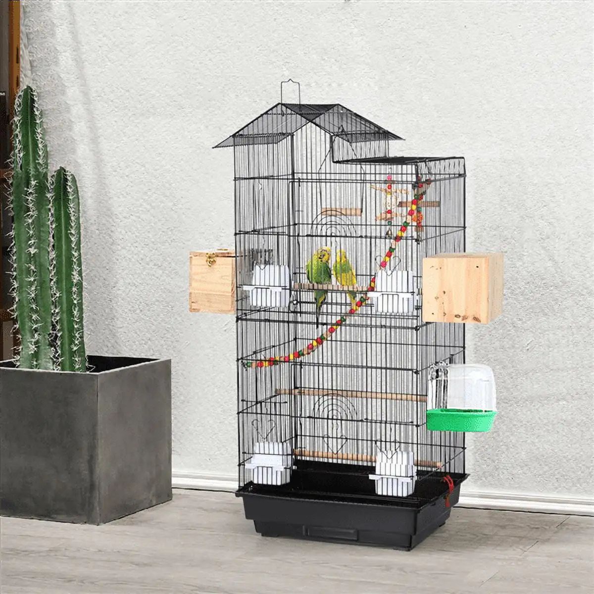 SmileMart 39 Metal Bird Cage with Perches and Toys. Black