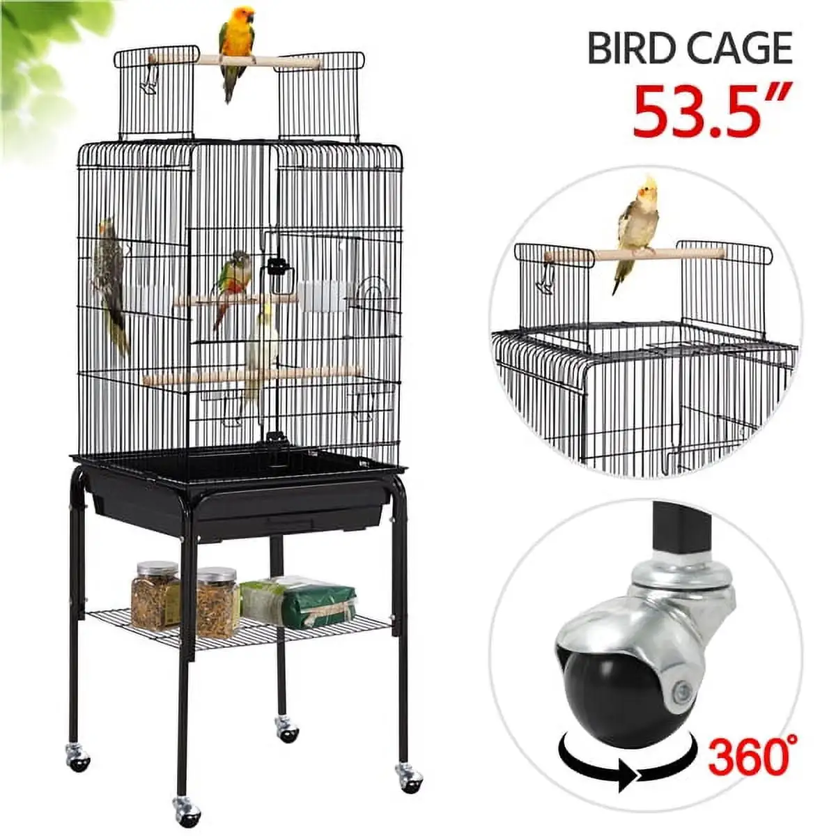 SmileMart 53.5 Metal Rolling Bird Cage with Play Top Stand. Dark Gray