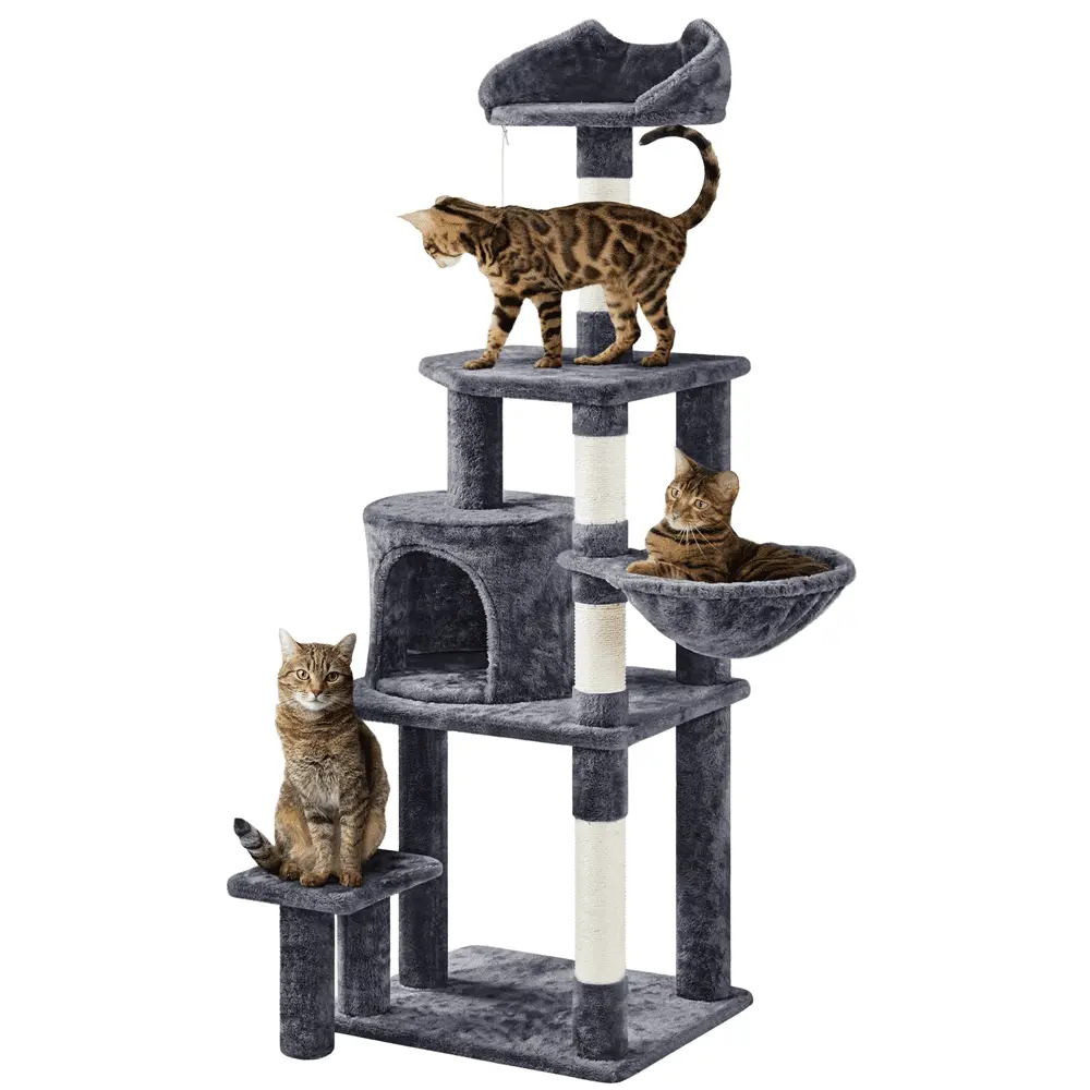 SmileMart 57?? Tall Multi Level Cat Tree with Basket & Condo & Scratching Post. Dark Gray