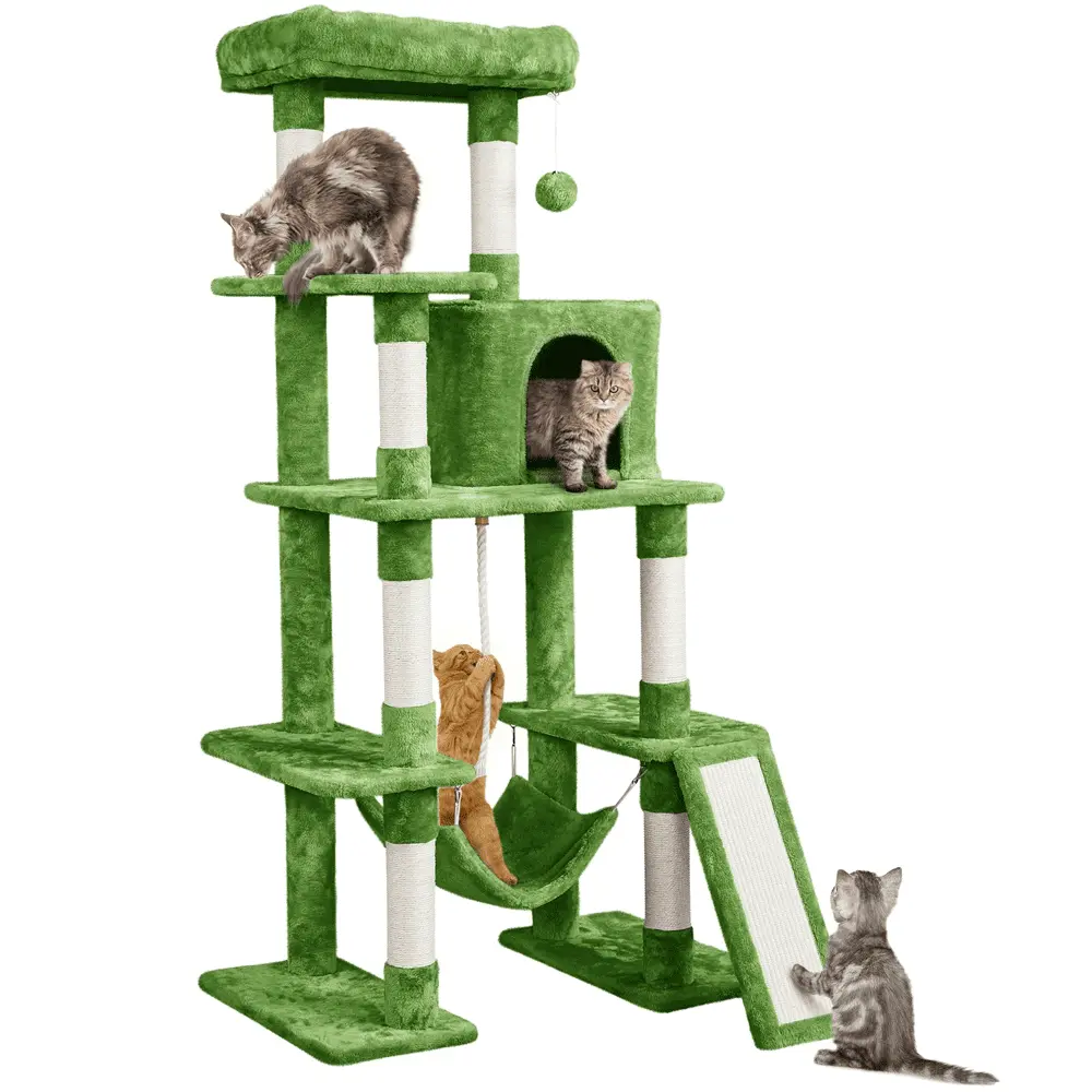 SmileMart 63 H Cat Tree Tower with Hammock and Scratching Posts. Green