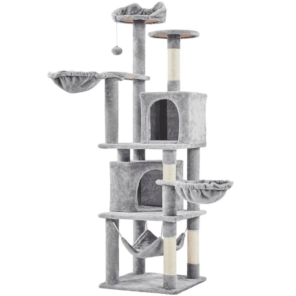 SmileMart 69 H Multilevel Cat Tree Towers with Double Condo for Cats Kittens. Light Gray