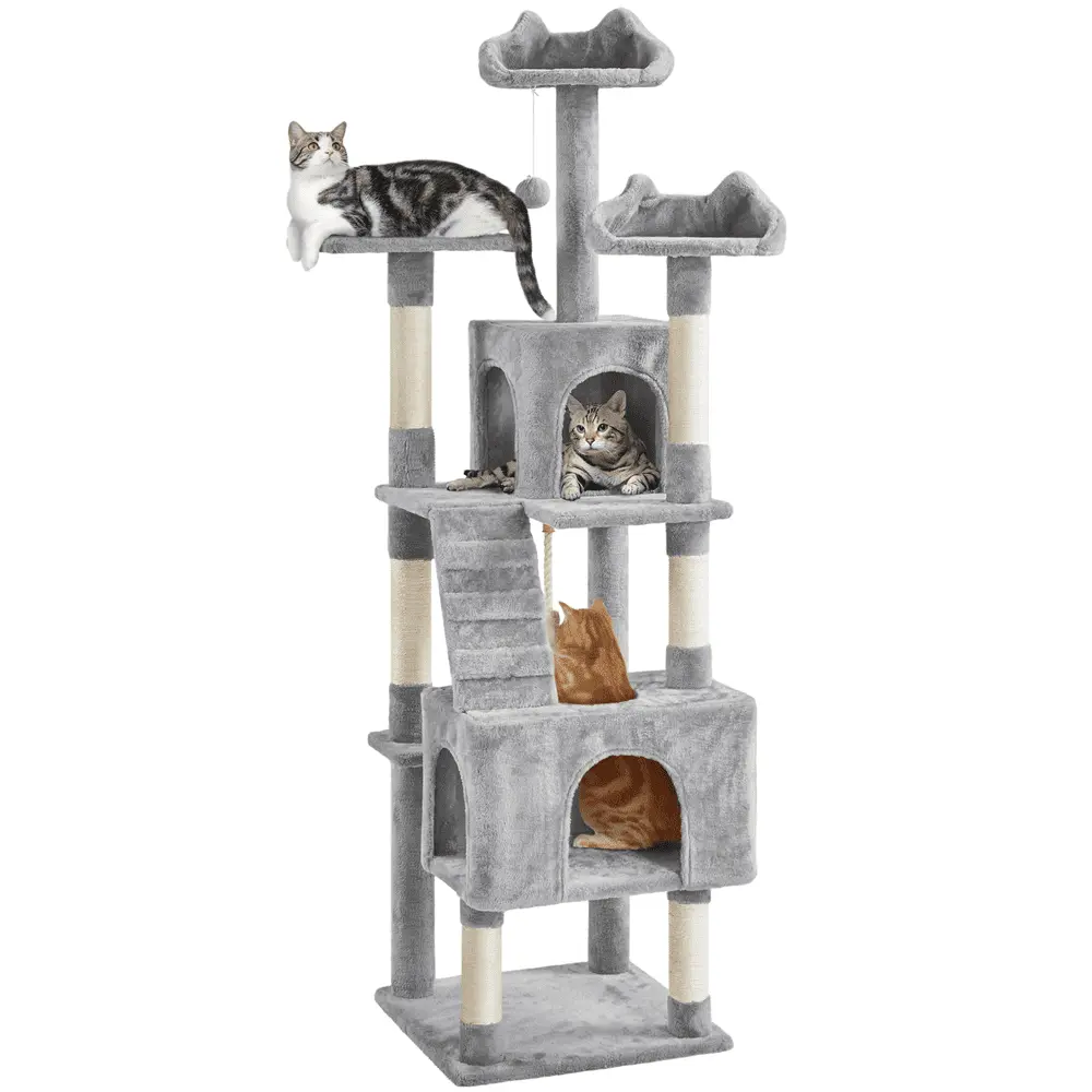 SmileMart 72?? H Multi-Level Large Cat Tree with 2 Cozy Perches for Medium Cats. Light Gray