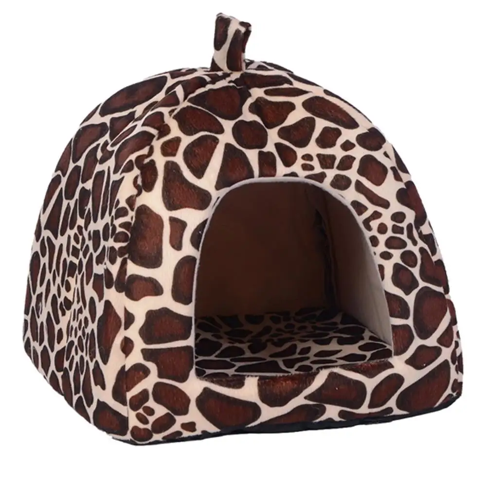 Smrinog Pet Sleeping House for Small Dog Cat. Strawberry Shape Bed House. Winter Warm Soft Cotton Cage Nest for Kennel Doggy Puppy Sleeping Kennel Nest. Leopard S