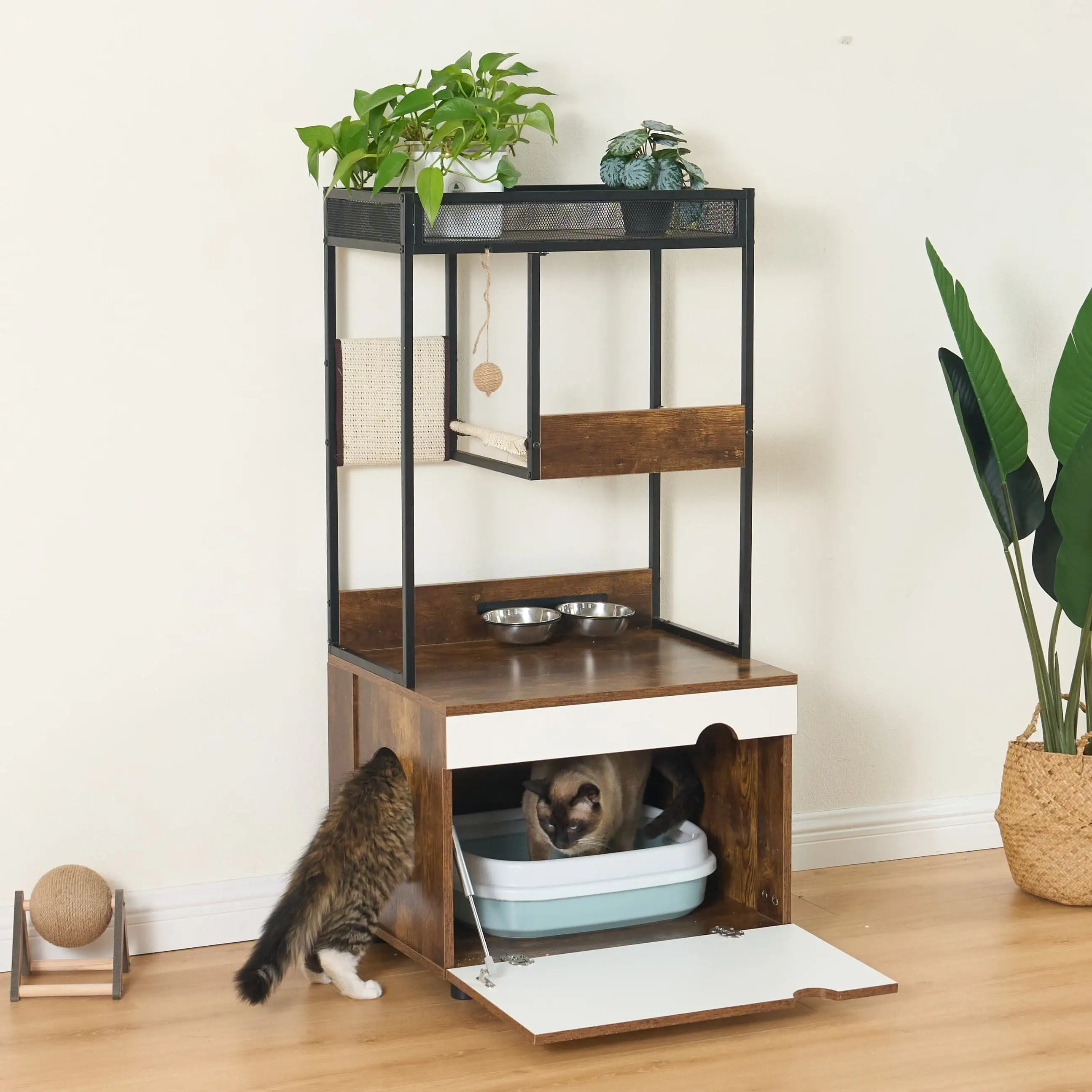 SogesPower Cat Tree Tower. Cat Tower House with Scratcher Post. Cat Furniture with Resting Bed and Scratching Pads