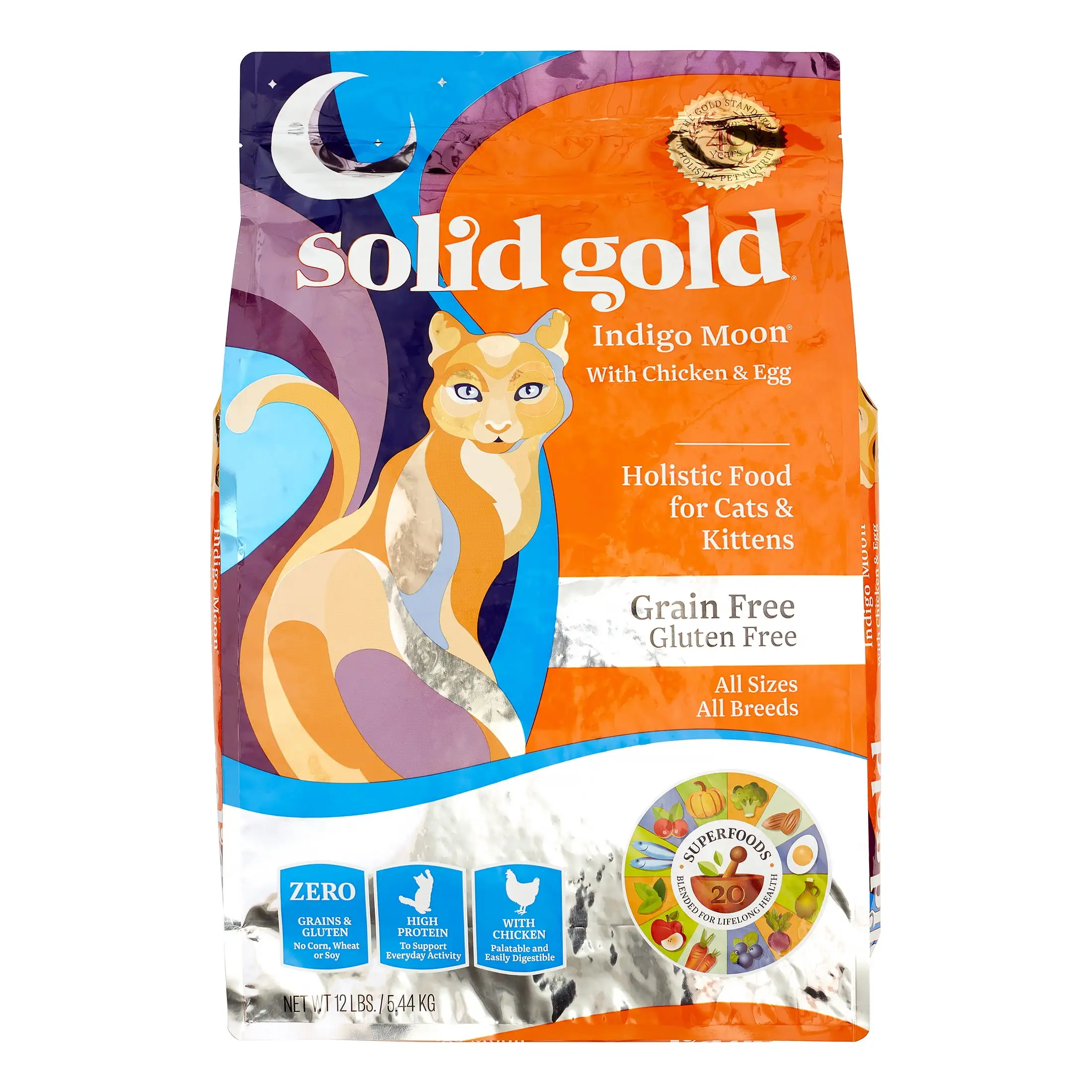 Solid Gold Grain-Free Chicken & Egg Indigo Moon Dry Cat Food. 12 Lb