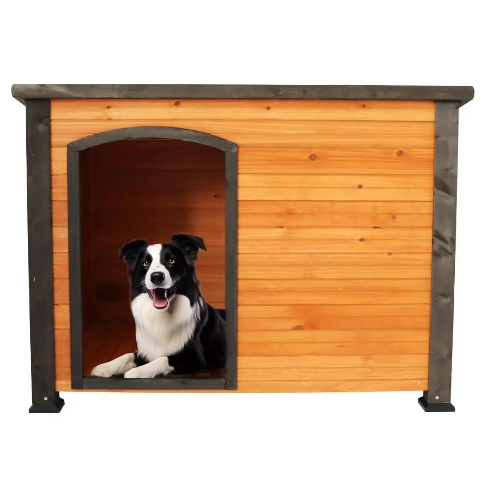 Solid Wood Extra Large Dog House Outdoor Indoor Wooden Dog Kennel for Winter with Raised feet Weather asphlat chew Slanting roof for Large Dog.cat Cages (Orange+Black)