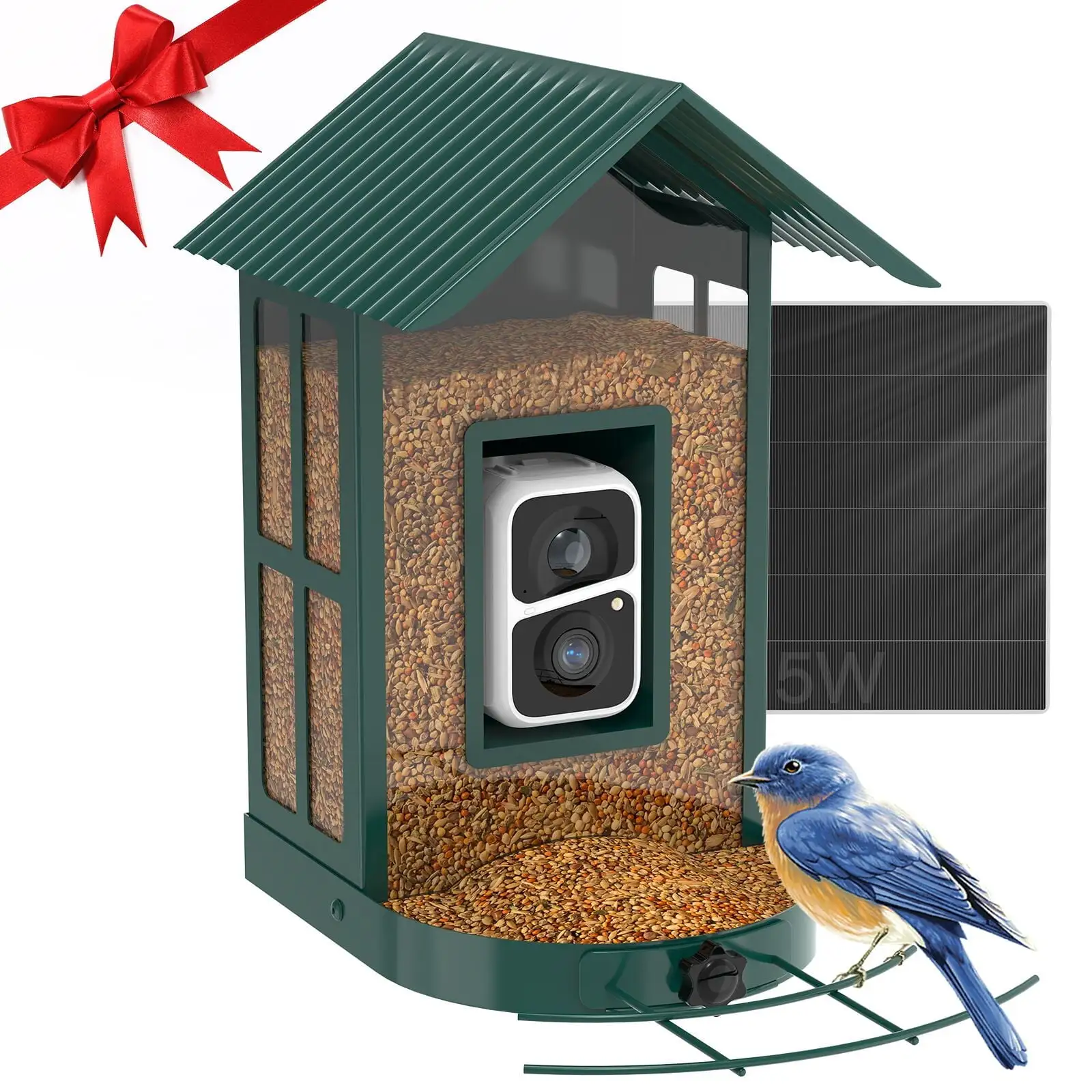 Soliom BF08 Smart Bird Feeder Camera with AI Identify Bird Species. Wild Bird Watching Cam. Live View. Instant Notifications. 5W Solar Panel -Metal Case