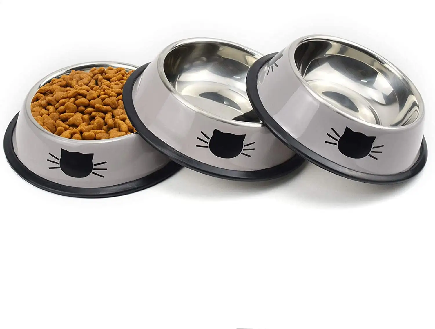 Sonyaer Stainless Steel Cat Bowls. Food and Water Cat Dishes Non Slip Stackable Pet Bowl for Cat. Kitten. Puppy. Small Dog (3 Pack - Grey & Green )