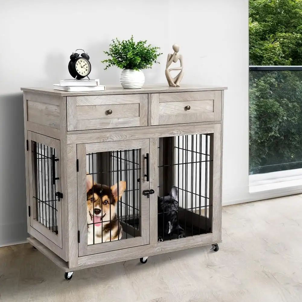 Soonbuy 39.4 Dog Crate Furniture. 2 Drawer. for Small/Medium/Large Dog. Gray