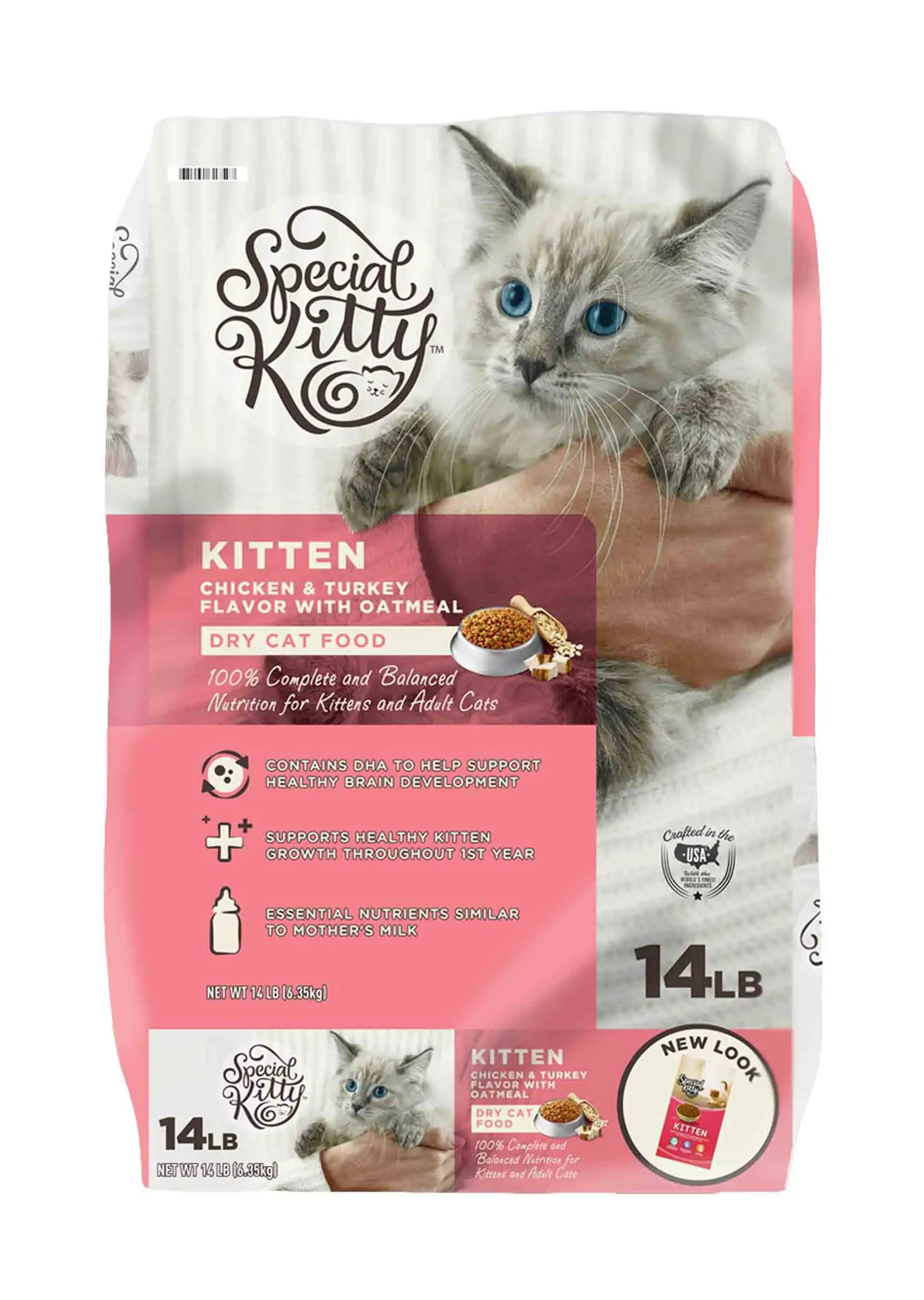 Special Kitty Chicken & Turkey Flavor with Oatmeal Kibble Dry Cat Food for Kittens. 14 lb Bag