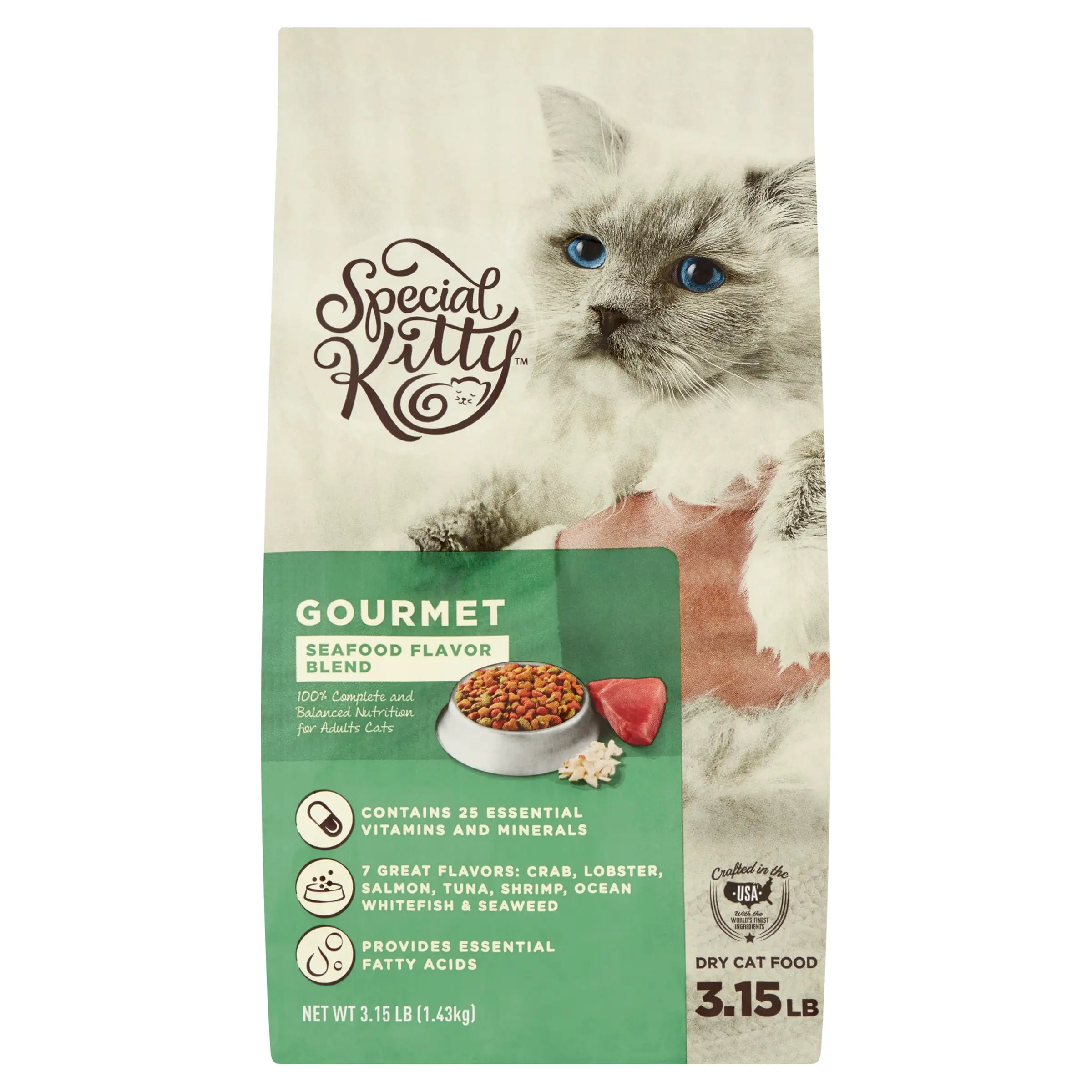 Special Kitty Gourmet Formula Dry Cat Food. Seafood Flavor Blend. 3.15 lb