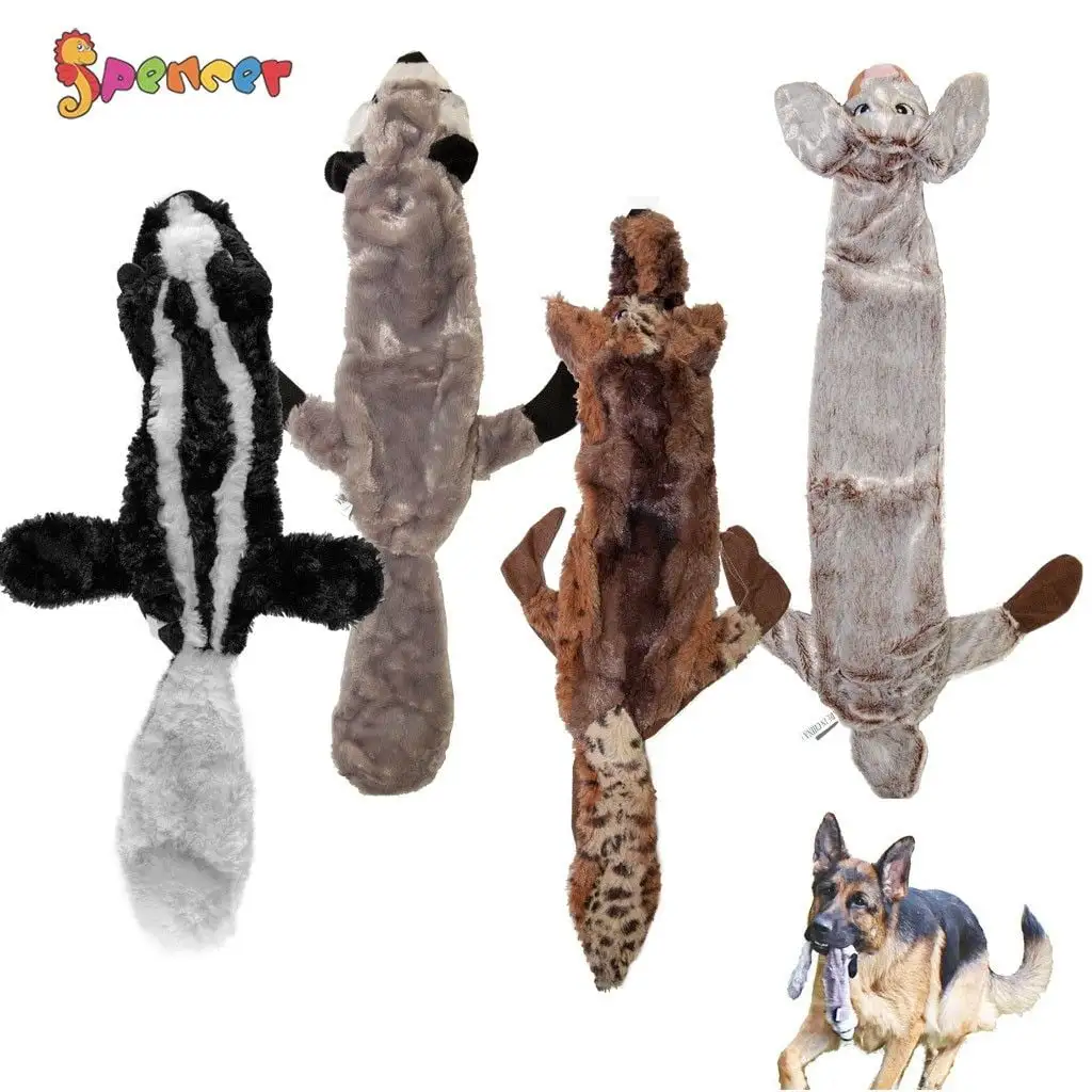 Spencer Dog Squeaky Toys for Puppies. No Stuffing Plush Squeaky Dog Chewing Toy Set Crinkle Dog Toy for Small Medium Large Dog Pets Fox Squirrel