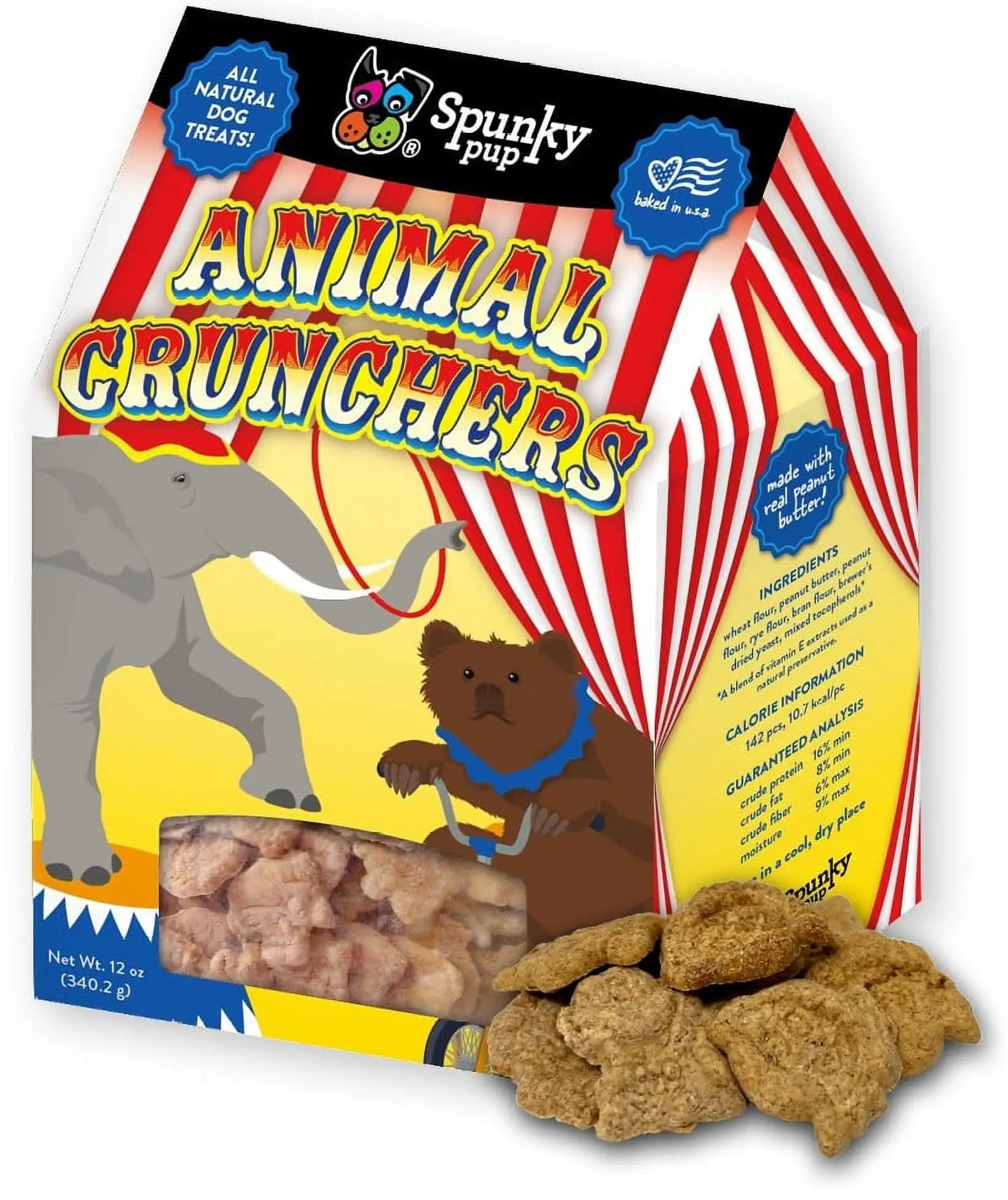 Spunky Pup Animal Crunchers All Natural Dog Biscuit Treat Peanut Butter Flavor