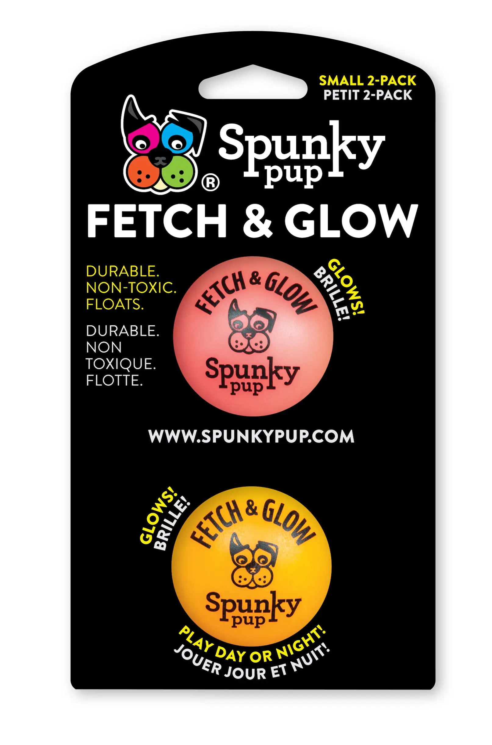 Spunky Pup Fetch & Glow Ball Small 2-pack Dog Toy