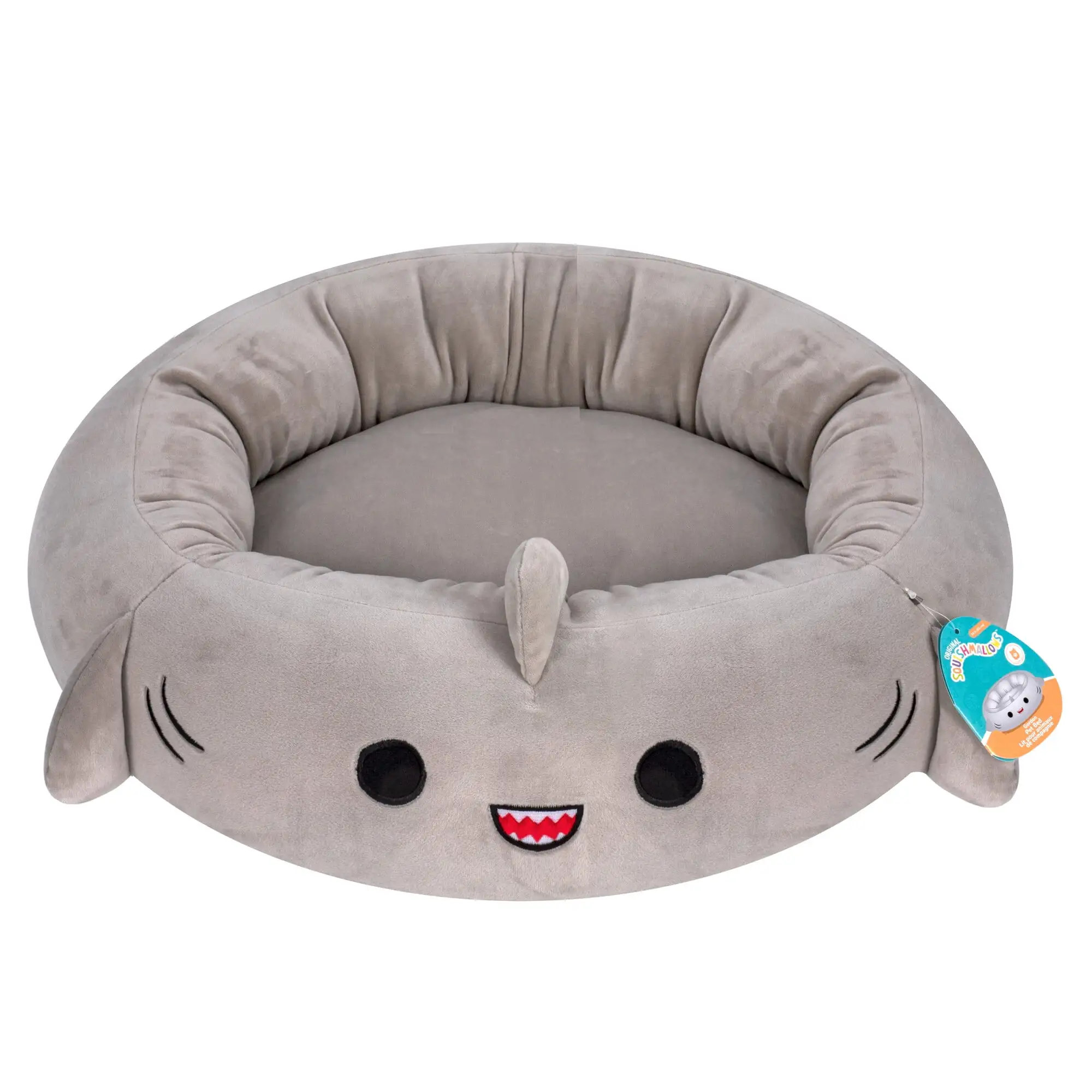 Squishmallows 30 inch Gray Shark Pet Bed - Large Ultra Soft Plush Pet Bed