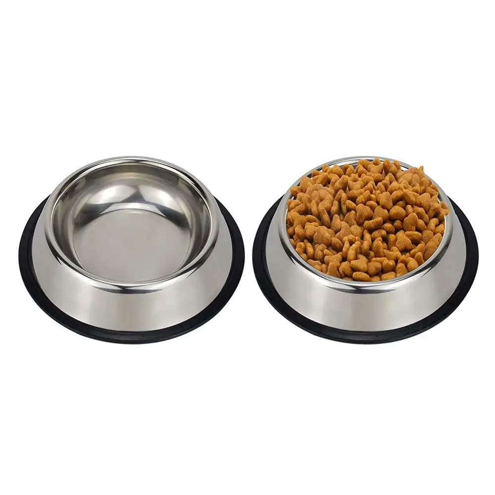 Stainless Steel Pet Bowls for Cats and Dogs. Food Water Feeding Dish Thick Bowl & Non Slip Base (Multi-size)