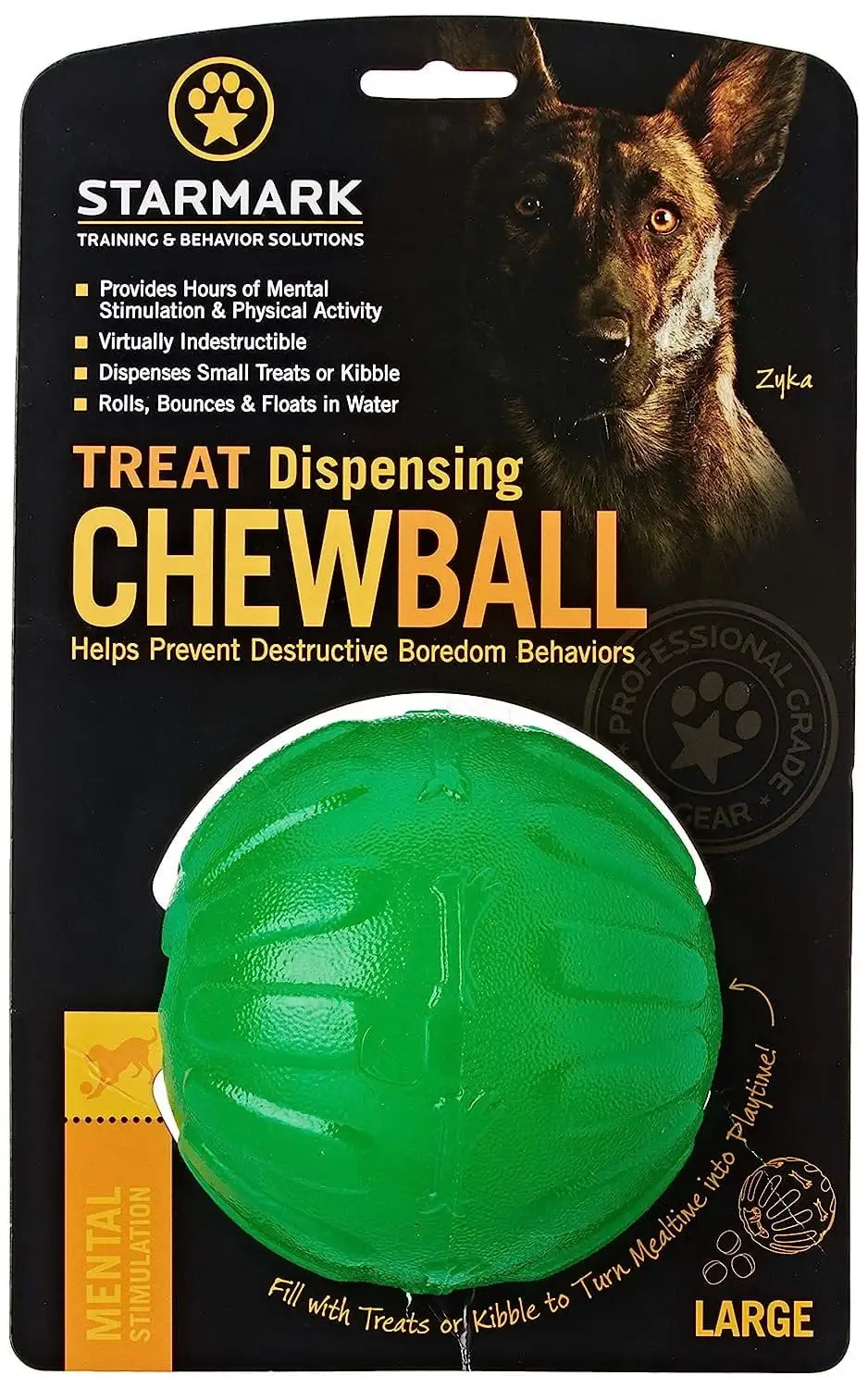 StarMark Everlasting Fun Ball LARGE 4 Treat Dispensing Chew Ball Rubber Dog Toy